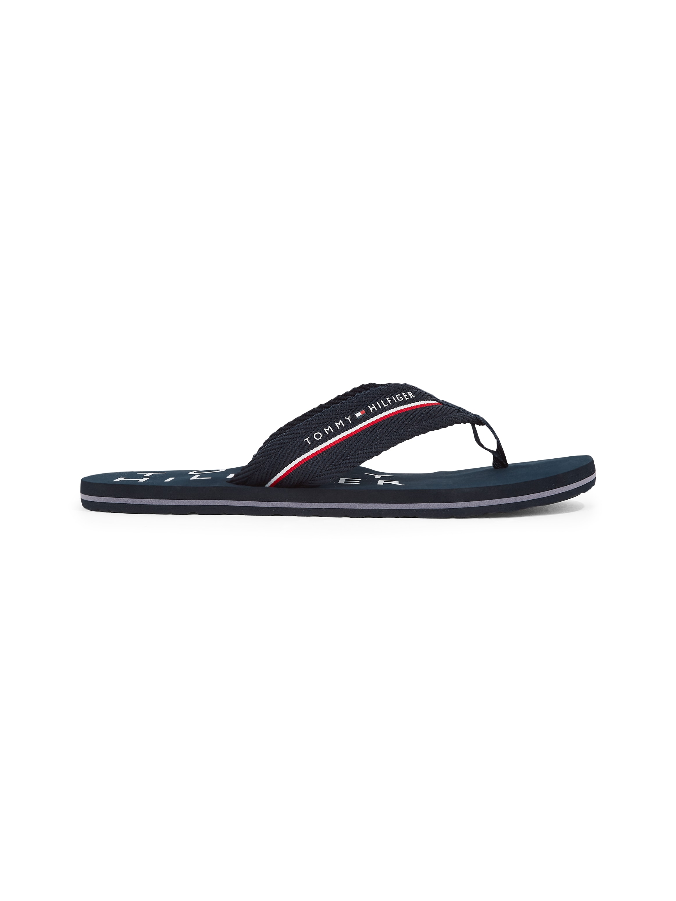 Tommy Hilfiger Zehentrenner »TOMMY HILFIGER WEB BEACH SANDAL«, Dianette, Sommerschuh, Badeschuh mit Logoschriftzug