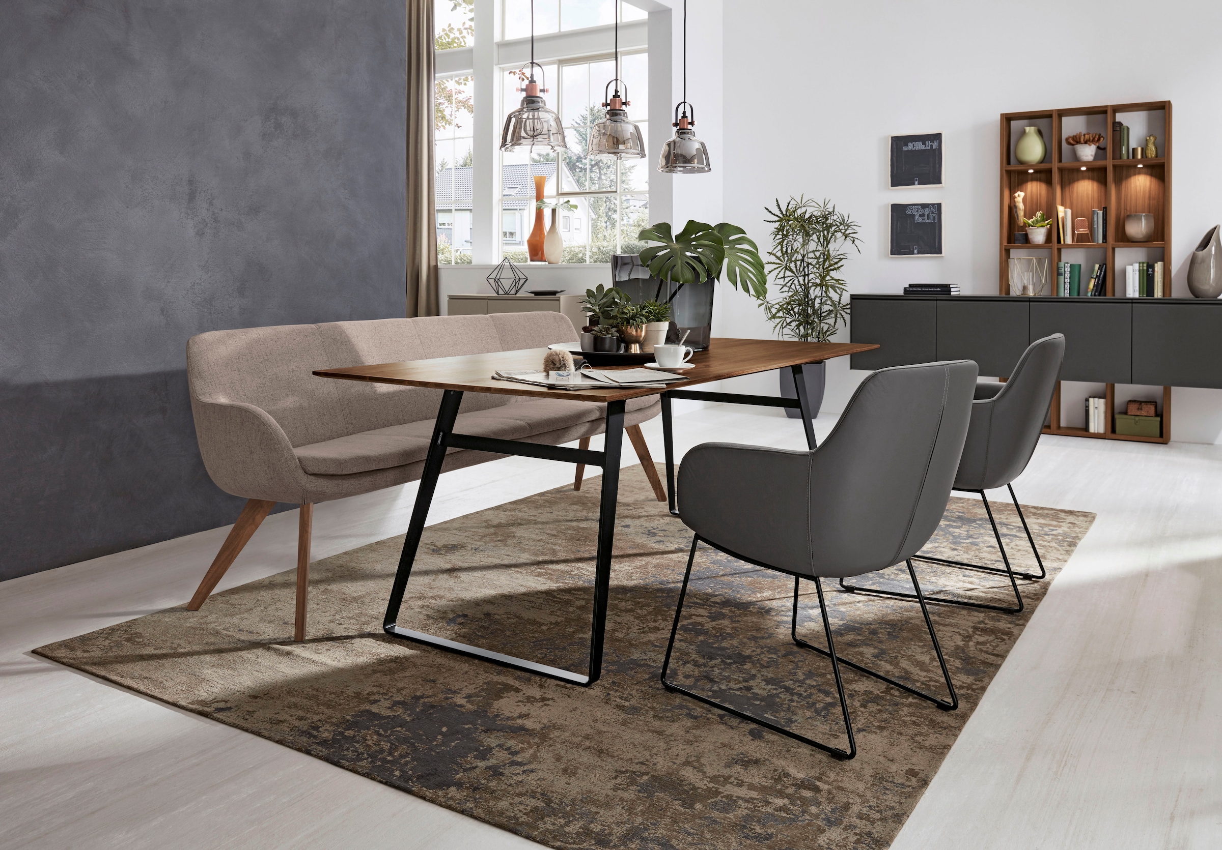 Musterring Essbank »Tavia«, Stativgestell Wildnussbaum massiv geölt, Breite 180, 200 oder 220 cm