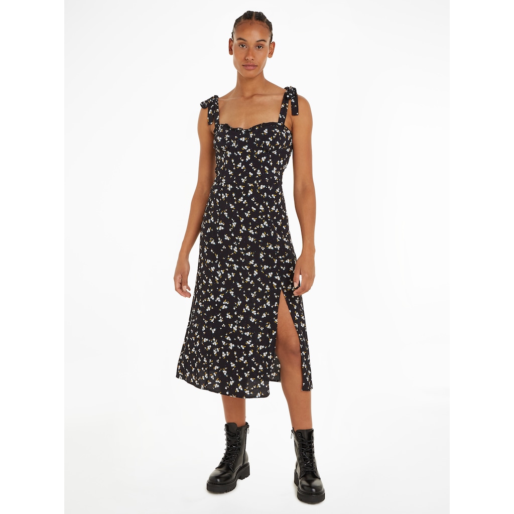 Tommy Jeans Blusenkleid »TJW MIDI FLORAL RUFFLE DRESS«, mit Tommy Jeans Flagge