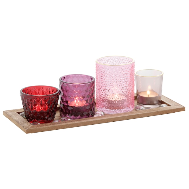 my home Teelichthalter »Weihnachtsdeko«, Tabett mit 4 Gläsern und  Dekoration kaufen | BAUR