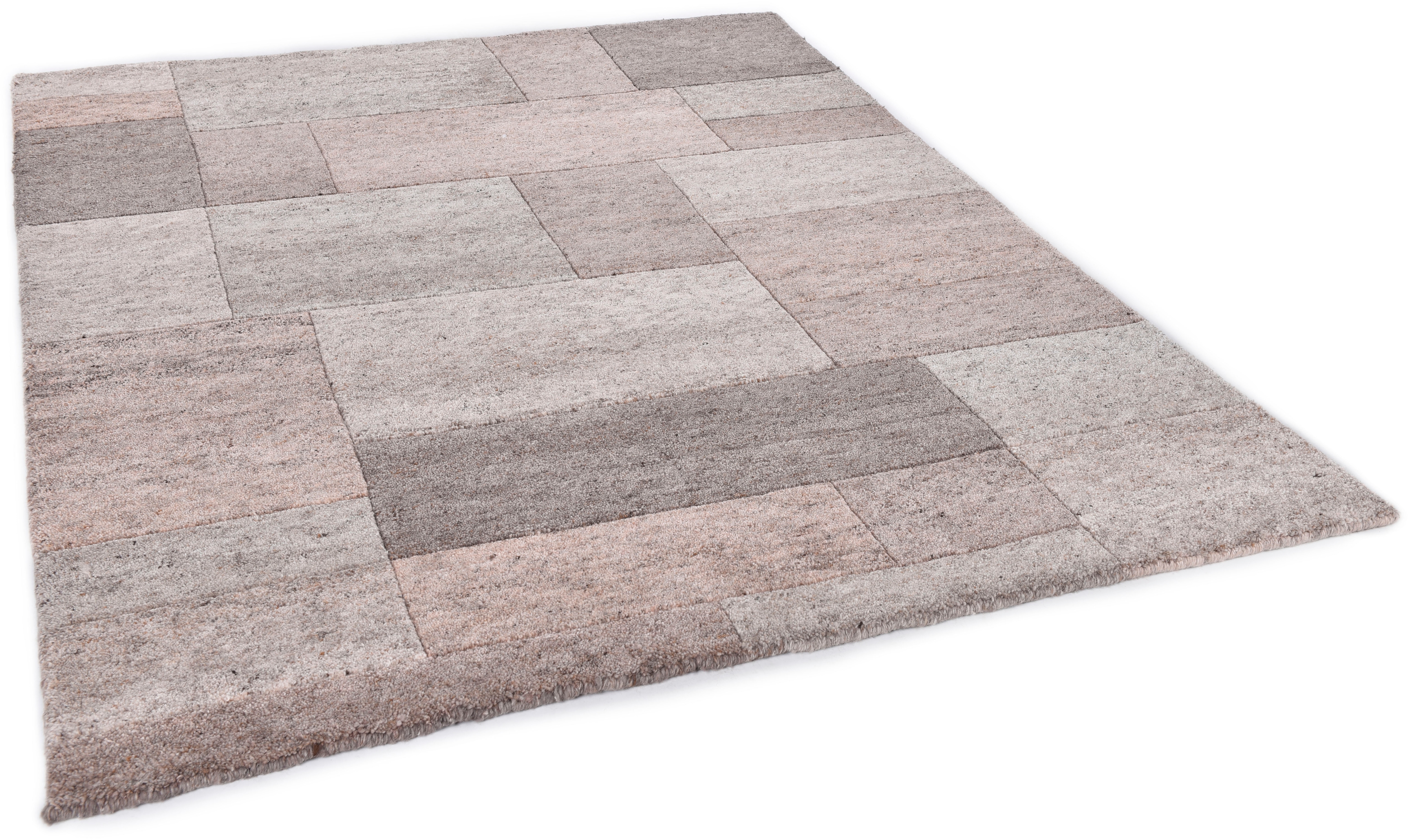 THEKO Wollteppich "Dalas - 7709, handgeknüpft" rechteckig 18 mm Höhe reine Wolle, Patchwork Design, Wohnzimmer