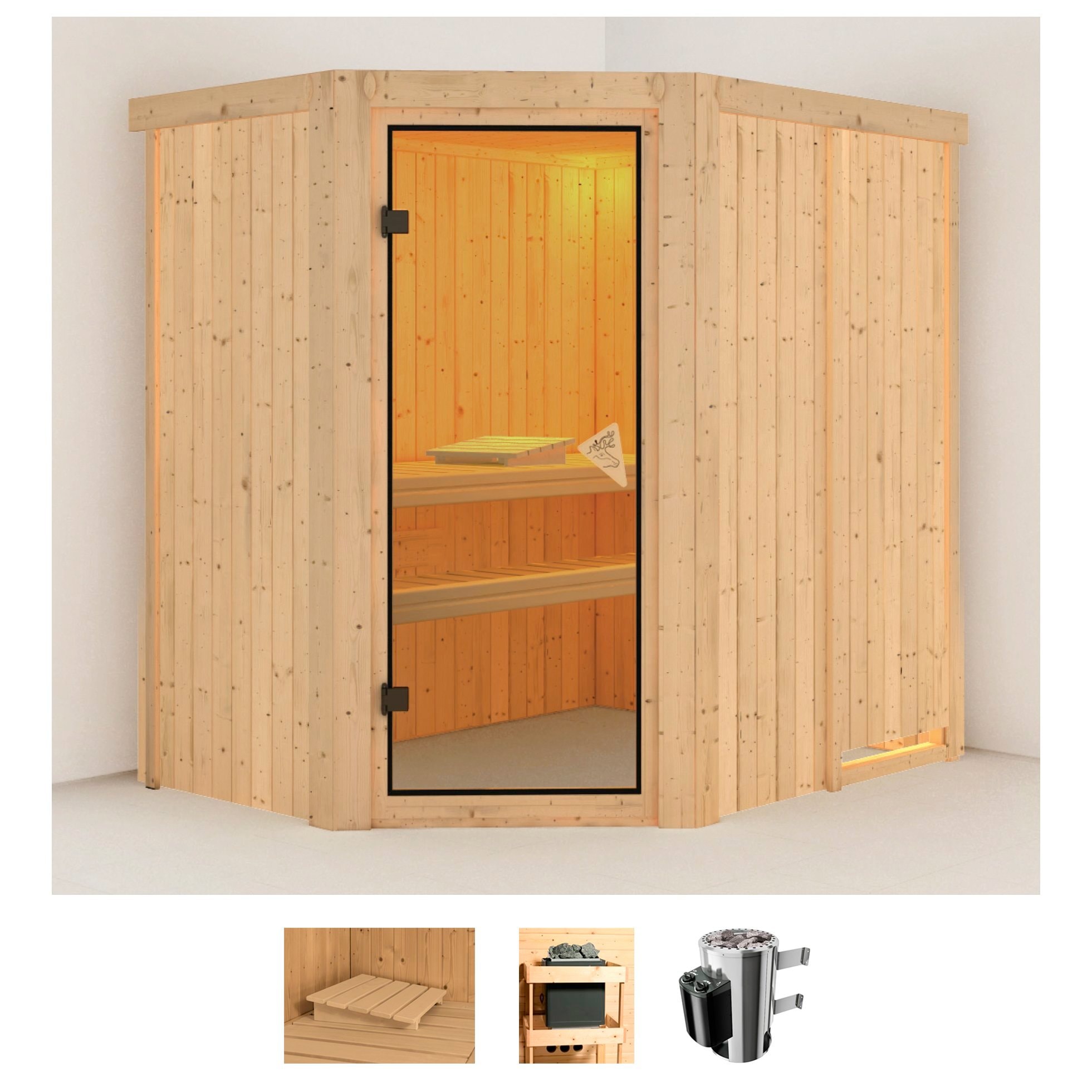KARIBU Sauna "Swantje", Saunaofen, integrierte Steuerung, 3,6 kW, beige, Saunen, Ofen 3,6 kW intgr. Strg