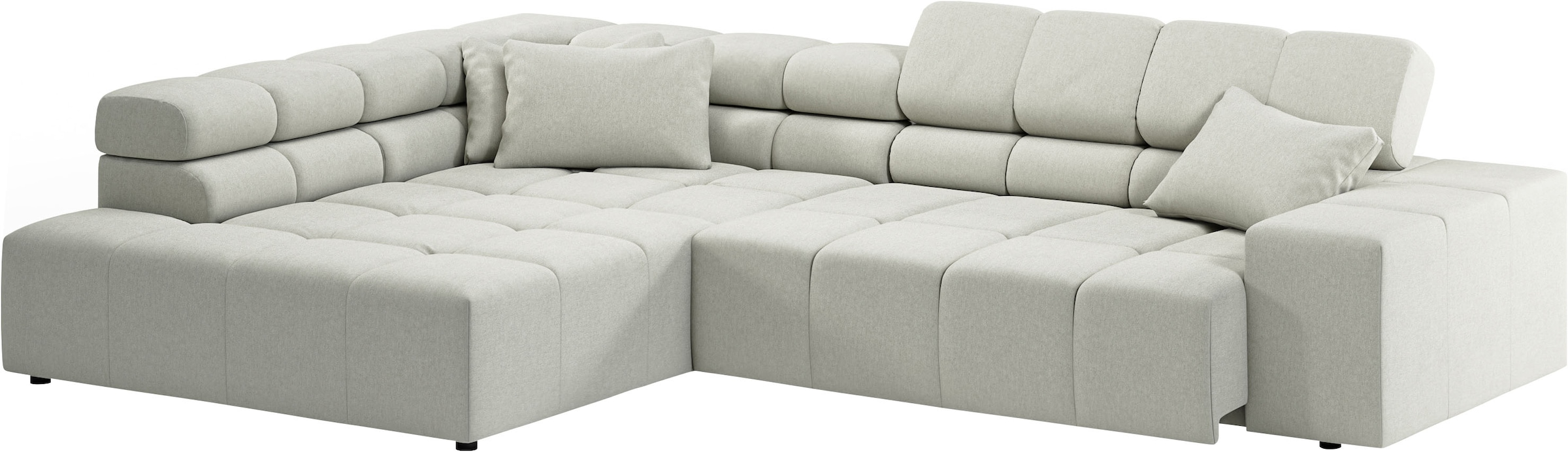 INOSIGN Ecksofa »Ancona incl. Kopfteilverstellung, Zierkissen Breite 319cm, L-Form«, wahlweise motorische Sitztiefenverstellung, auch in Cord + Easy Care