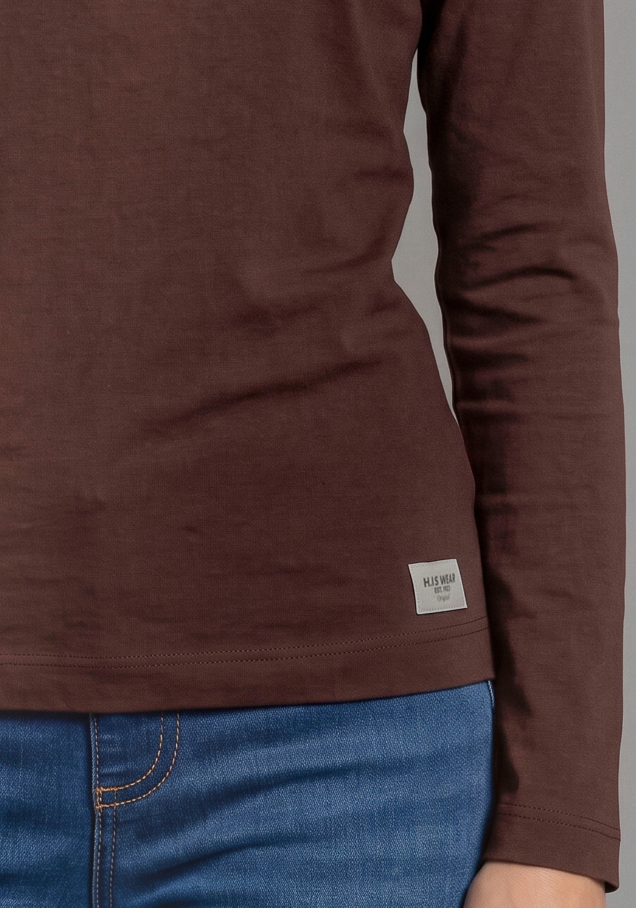 H.I.S Langarmshirt »3er Pack H.I.S Shirts in modischen Farben, Must-Have Basic« Packung, 3,  3 Basic Langarmshirts in Paket, hüftlang, Basic-Passform