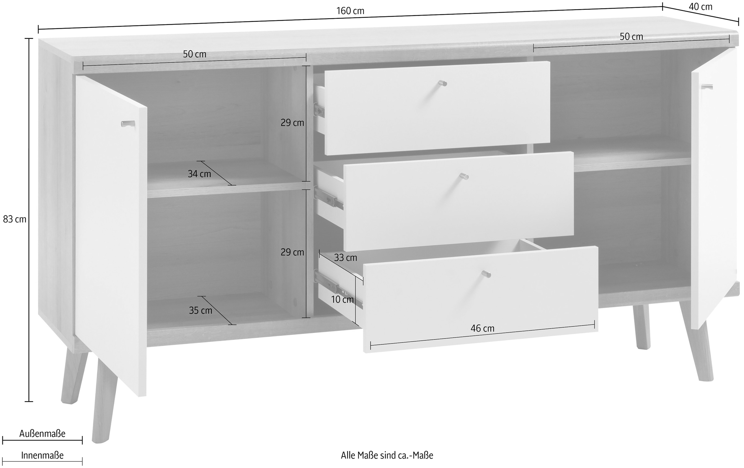 andas Sideboard »Merle«, im skandinavischen Design, Breite 160 cm