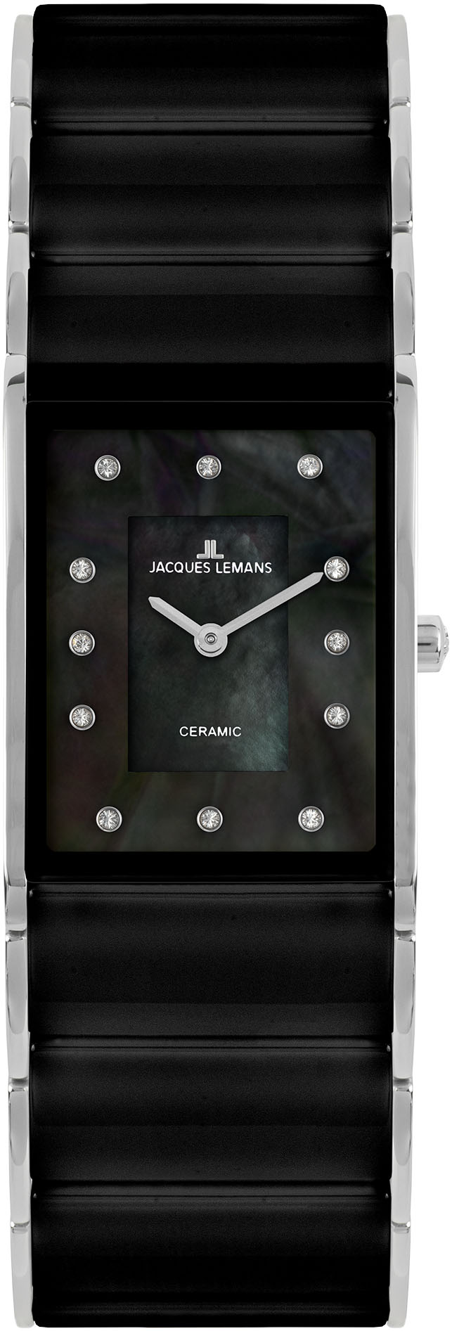 JACQUES LEMANS Damen Keramikuhr "Dublin", schwarz, Armbanduhren, Quarzuhr, Armbanduhr, Damenuhr, Perlmutt-Zifferblatt,Keramikarmband