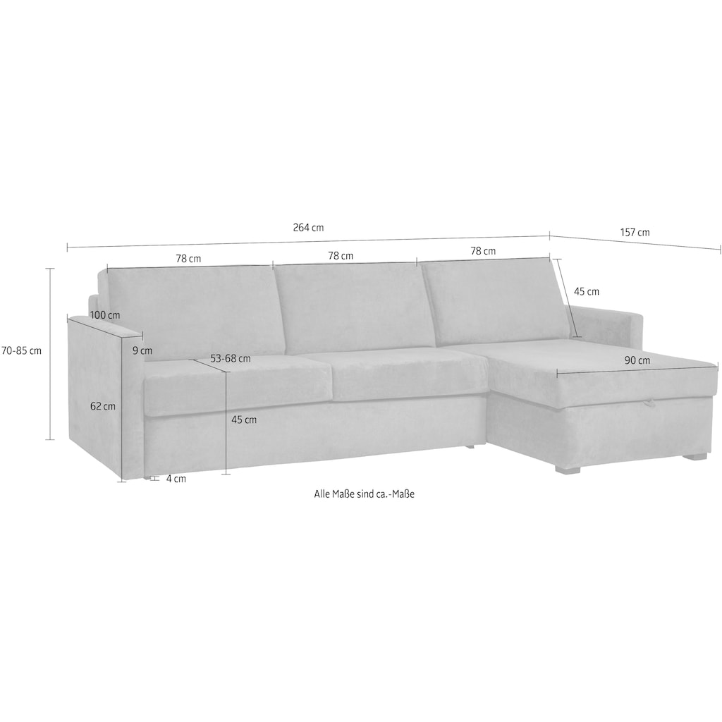 Places of Style Schlafsofa »GOLDPOINT Ecksofa 264 cm, Liegefläche (140/200cm), L-Form,«