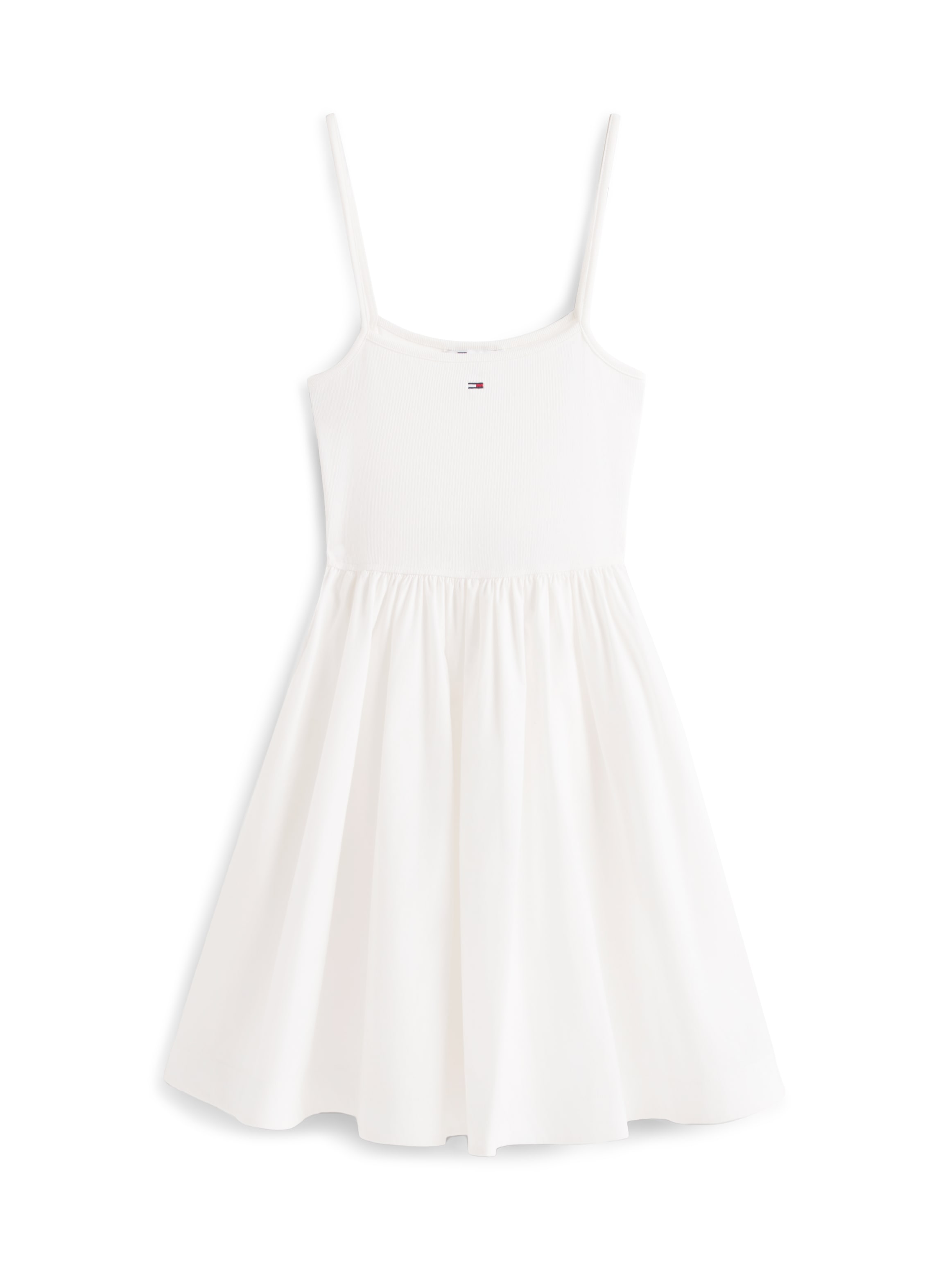 Tommy Jeans Spaghettikleid »TJW RIB POPLIN MIX STRAPPY DRESS« Eingrifftaschen Super Slim mit Falten am Rock