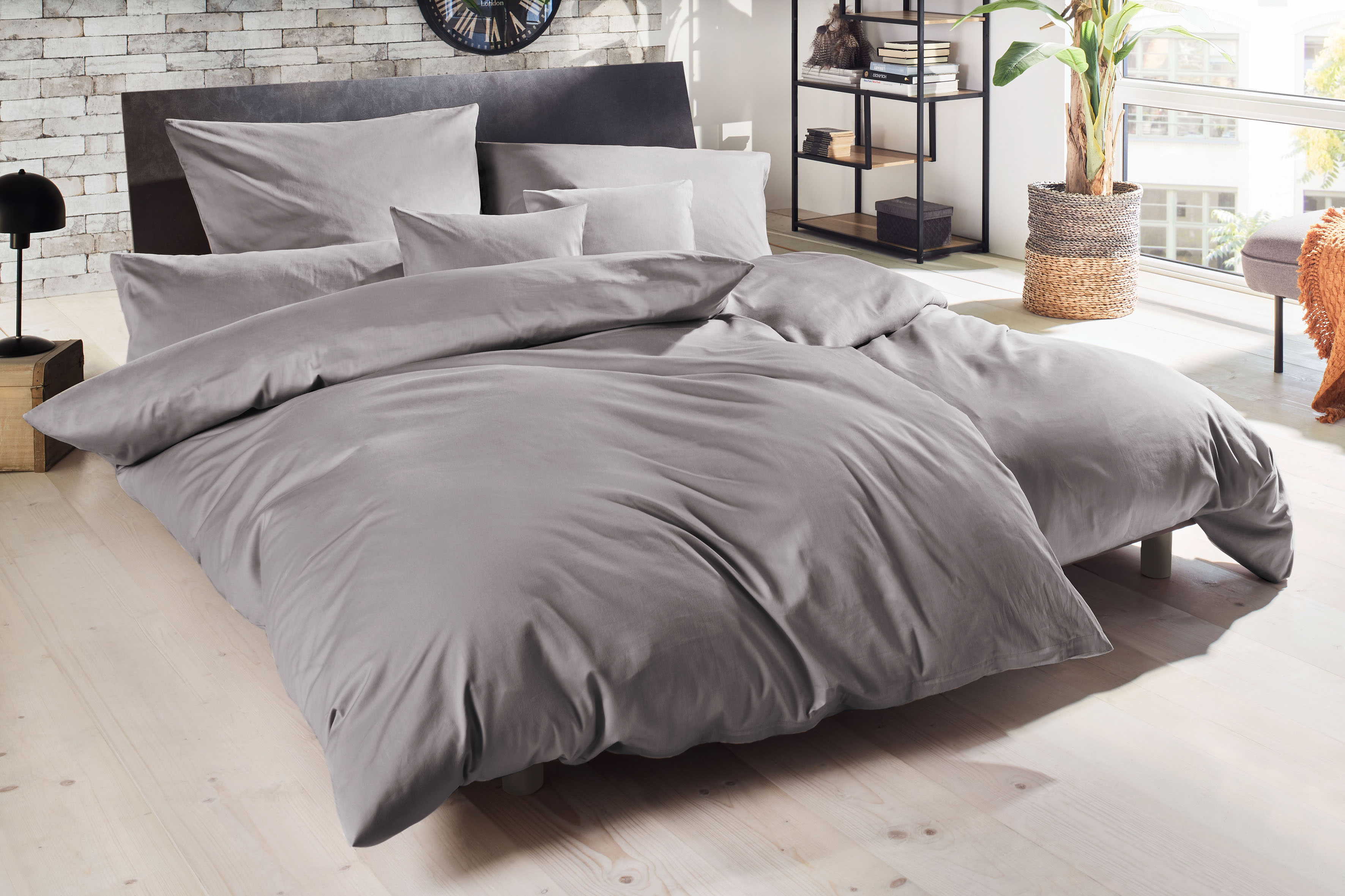 Primera Bettwäsche "Uni Luxus-Satin in Gr. 135x200, 155x220 oder 200x200 cm" 3 Stk. Bettwäsche aus Baumwolle, unifarbene Bettwäsche mit Reißverschluss
