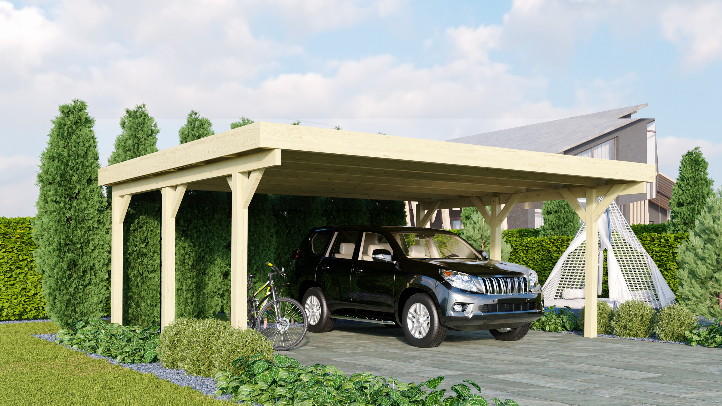 Einzelcarport KARIBUkdi, Carports, "Classic Grundpaket Stahl, kesseldruckimprägniert", aus Masivholz