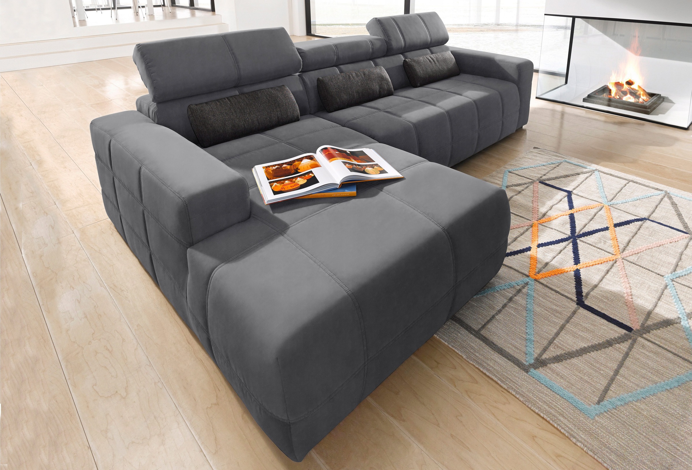DOMO collection Ecksofa "BRANDON 289x177x80 cm, whlw. mit Sitztiefenverstellung, L-Form" mit Kopfteilverstellung, wahlweise Sitztiefenverstellung, L-Form