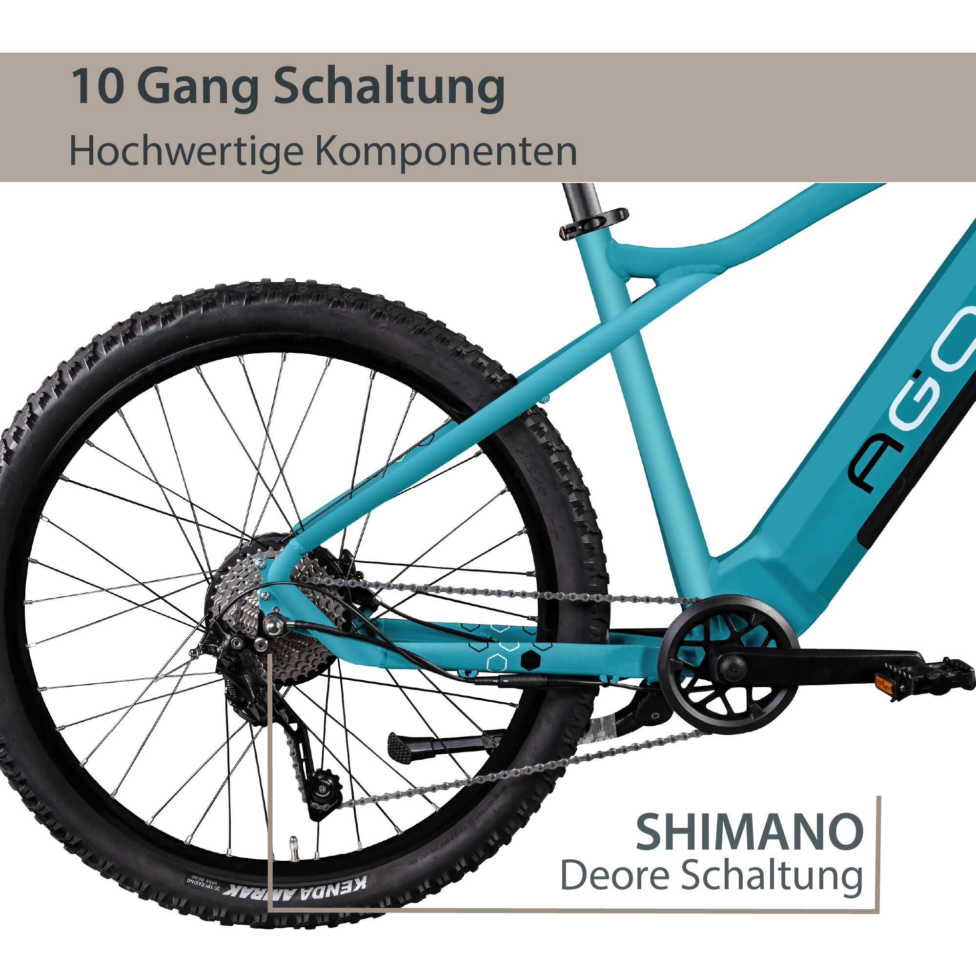AGON E-Bike »Alpha«, 10 Gang, Shimano, Deore SGS T6000, Heckmotor 250 W, Pedelec, Elektrofahrrad für Damen u. Herren, MTB