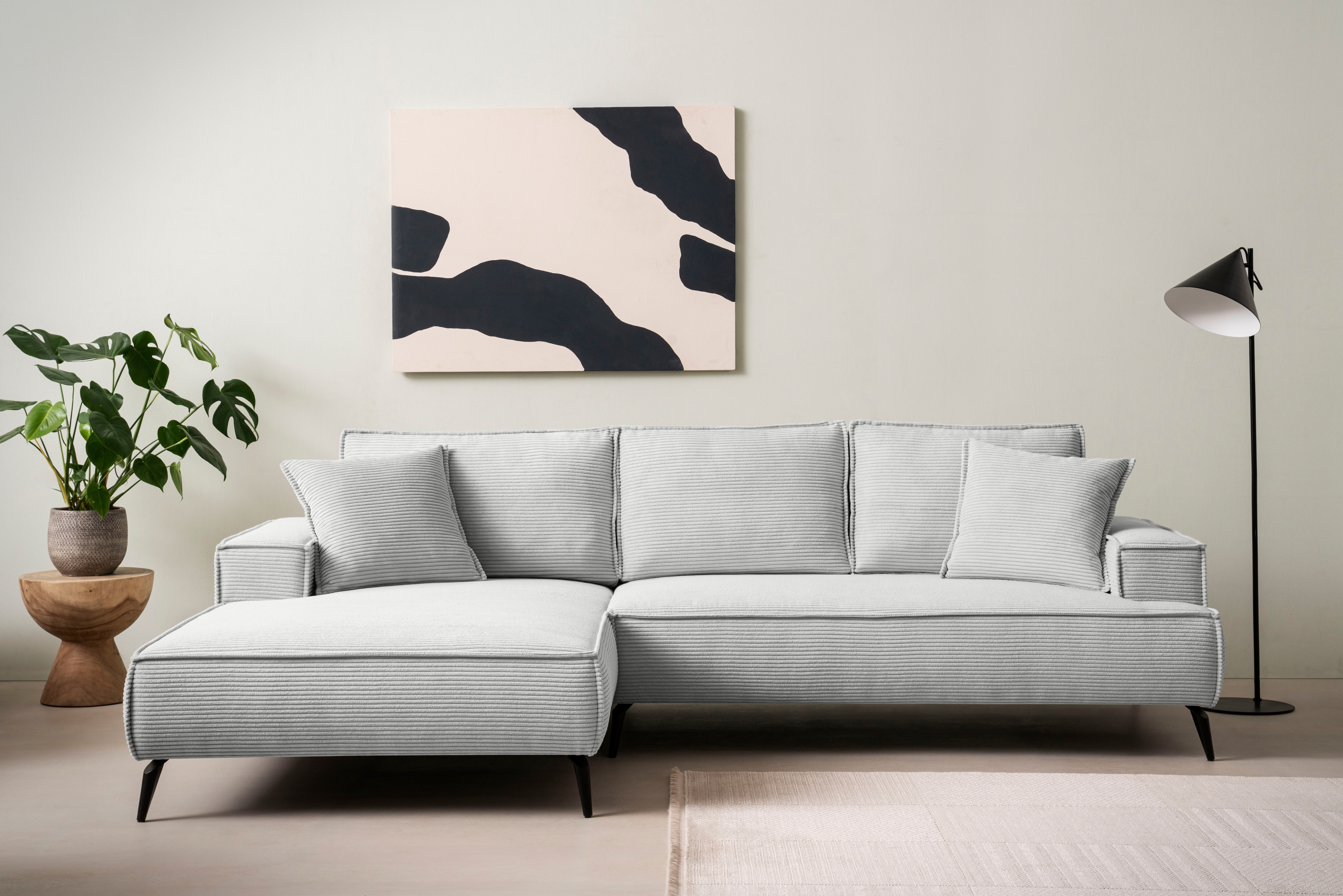 OTTO home Ecksofa "TVINNU Cord, L-Form, Breite 275 cm" wahlweise Recamiere rechts/links, schwarze Füße, bequemer Sitzkomfort