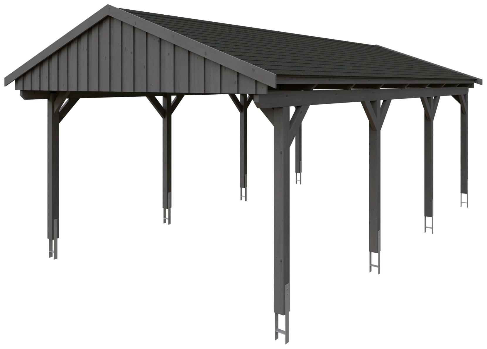 Skanholz Einzelcarport »Fichtelberg«, Leimholz-Nordisches Fichtenholz, dunkelgrau, mit schwarzen Schindeln