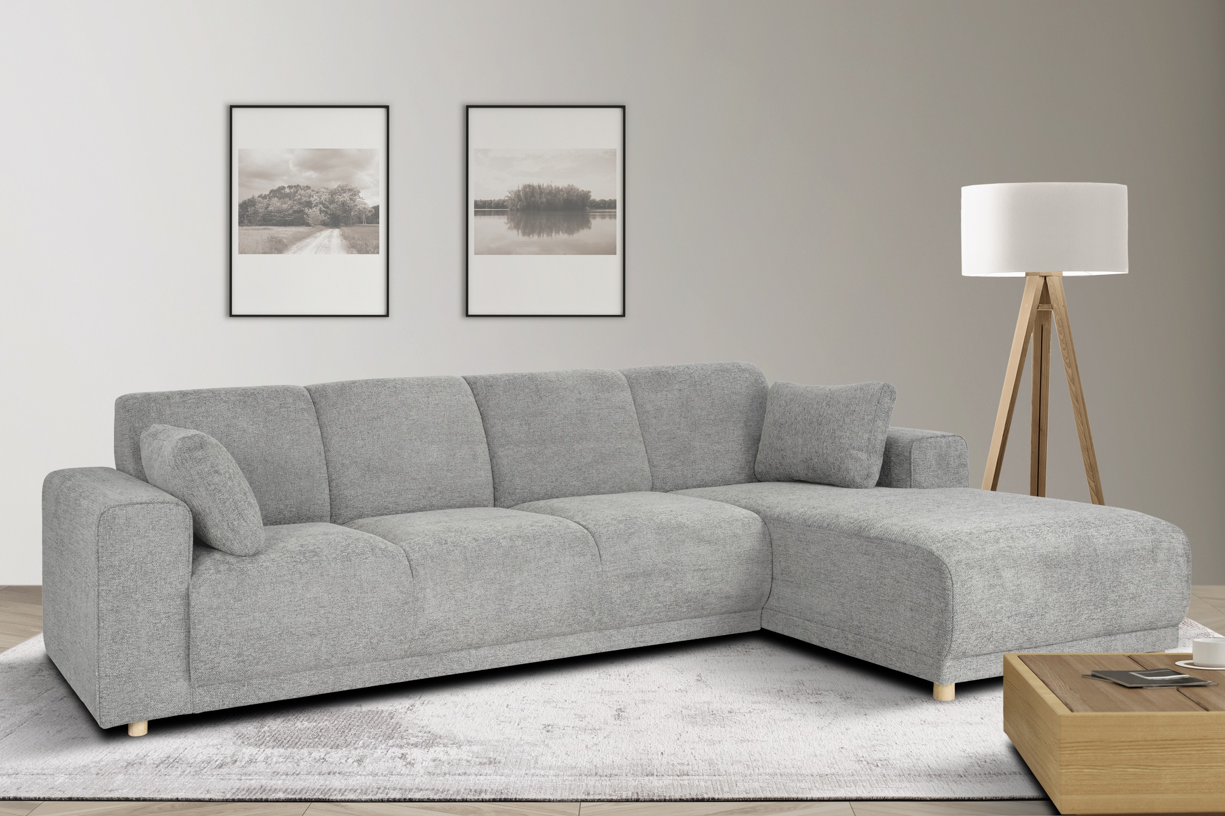 OTTO home Ecksofa "LEMPS wahlweise Recamiere links oder rechts L-Form" incl. Zierkissen, Stellmaße 297x162 cm