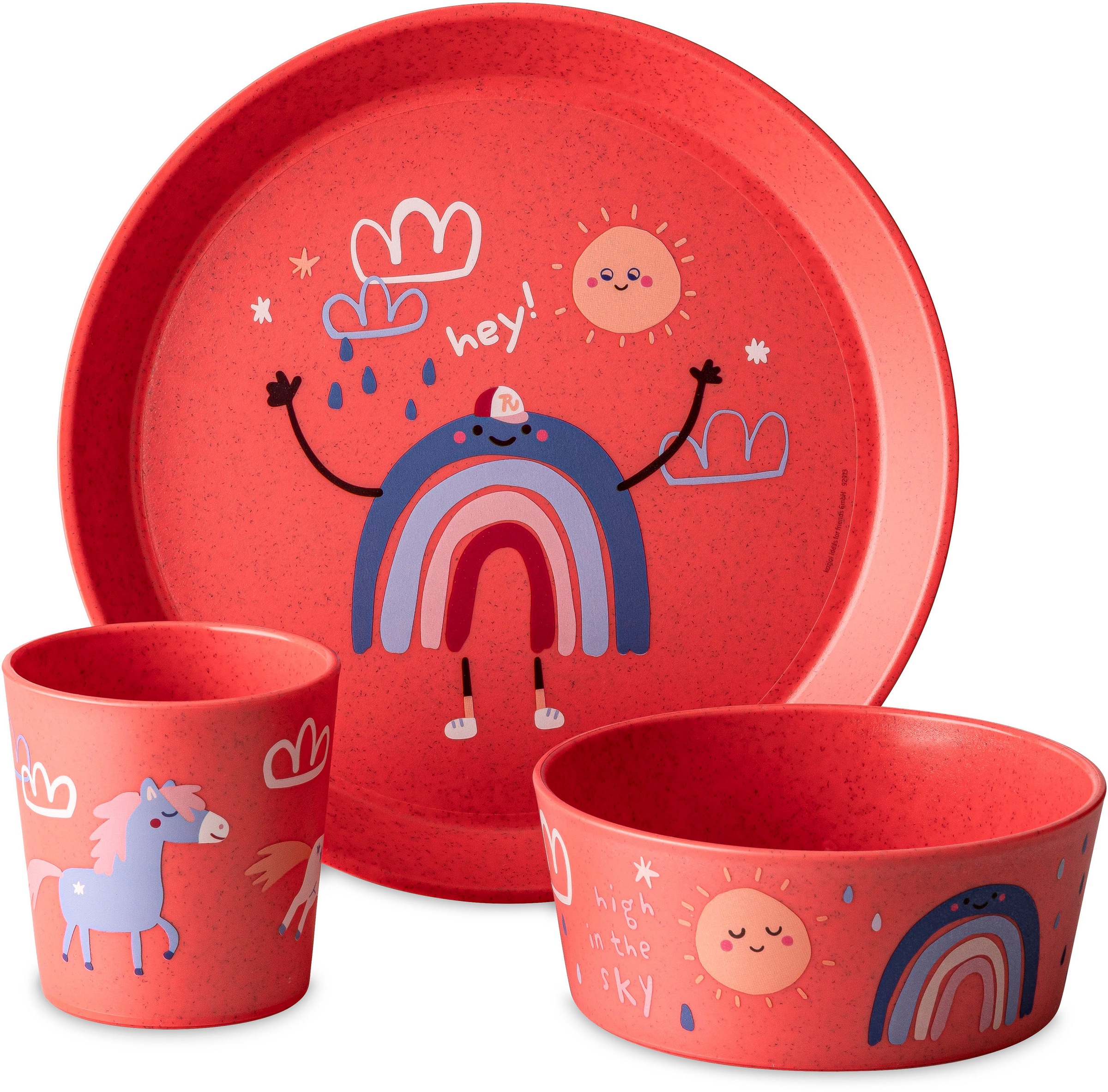 KOZIOL Kindergeschirr-Set "Kleiner Teller + Schale + Becher CONNECT DREAMS", 3 Stk., rot, Geschirr-Sets, 100% melaminfrei & recycelbar, CO² neutral
