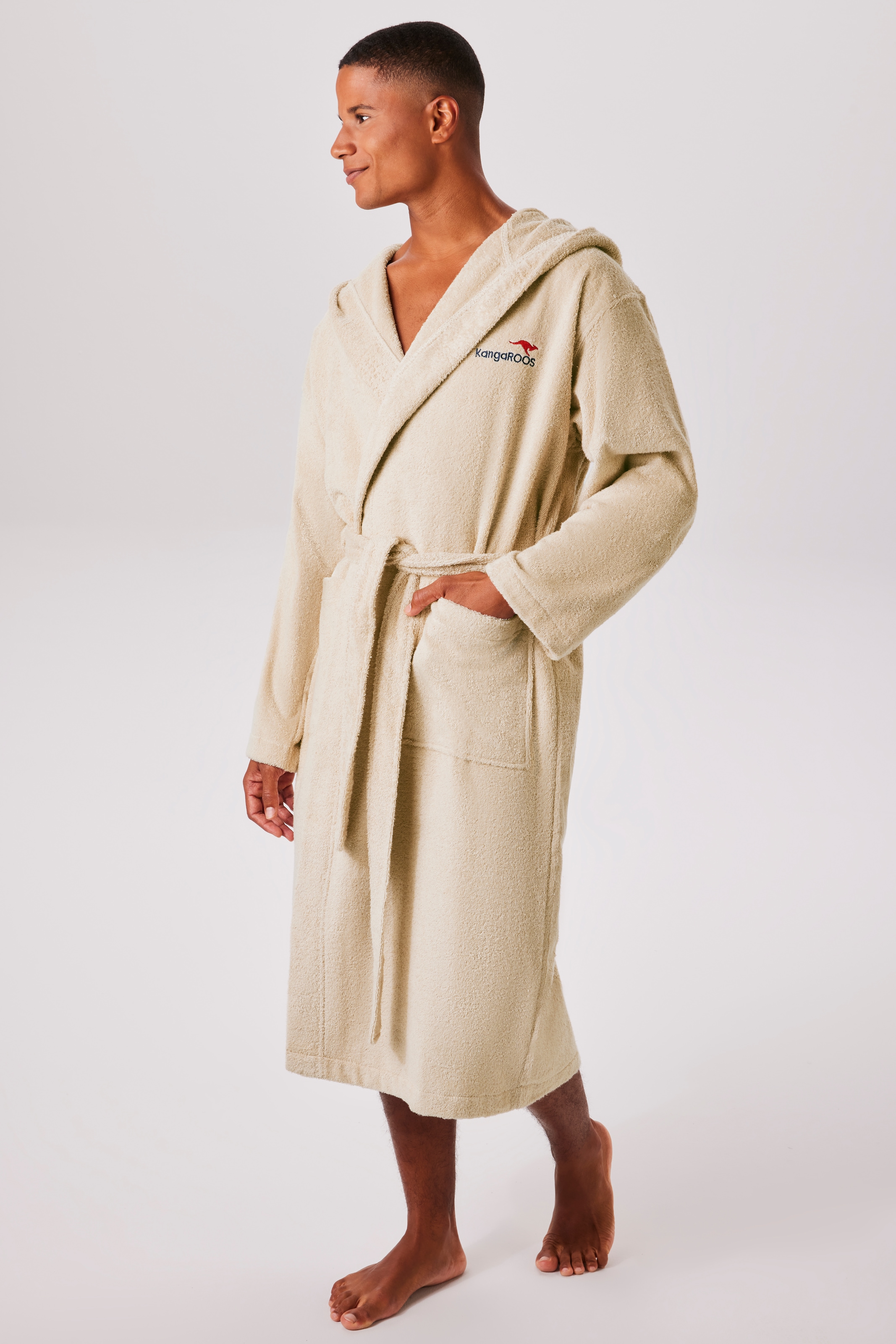 KangaROOS Unisex-Bademantel "Cassidy, für Damen & Herren, Standardlänge & Überlänge" 1 Stk. mit Taschen, Männer und Frauen, Baumwolle, Reise, Hotel, Sauna, S-3XL