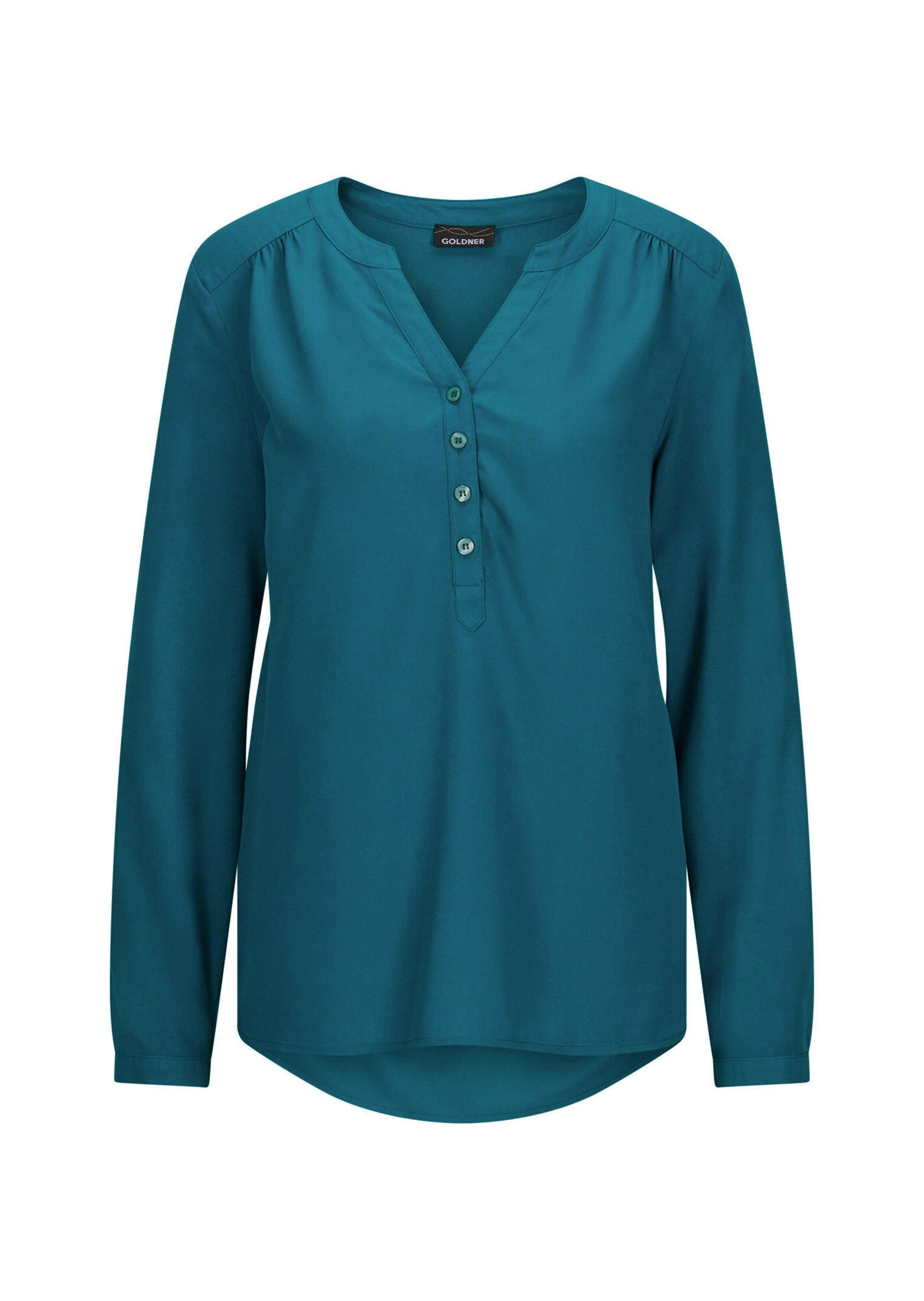 GOLDNER Schlupfbluse "Kurzgröße Elegante Viskosebluse mit V-Ausschnitt" Knopfleiste