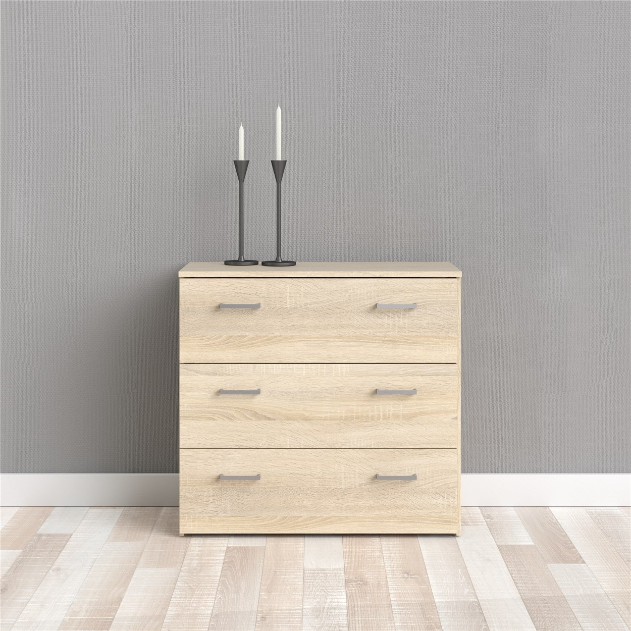 Home affaire Kommode "Space, Mit viel Stauraum, graue Stangengriffe, einfache Selbstmontage" Mit 3 Schubladen, grauen Griffen, modern, B: 74,1 x H: 69,9 cm