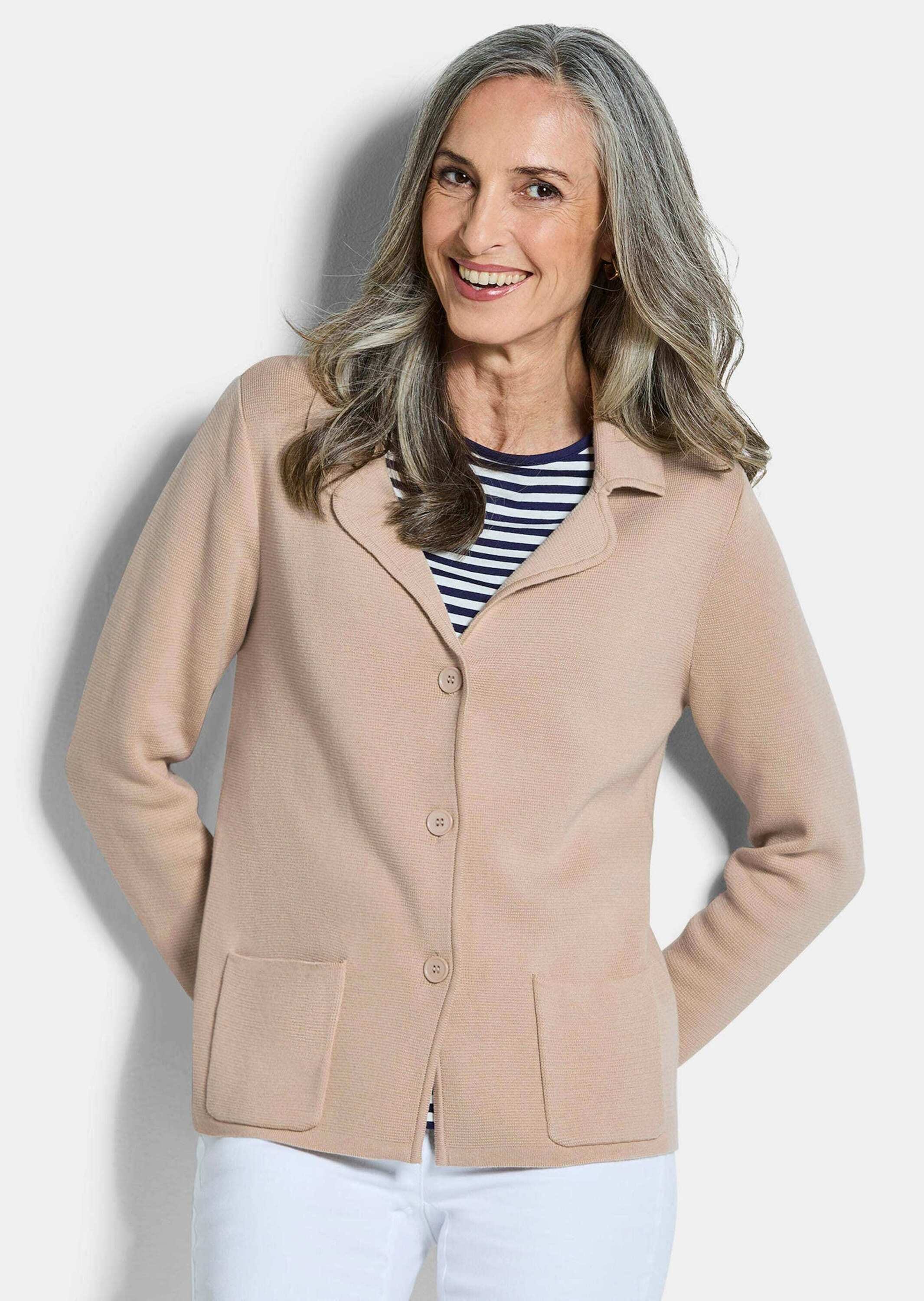 GOLDNER Jackenblazer »Kurzgröße Milano-Ripp-Blazer mit Reverskragen« figurschmeichelender Schnitt