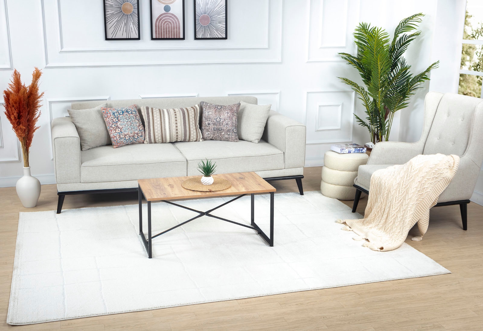 Livabliss Teppich »GIJON«, rechteckig, 14 mm Höhe, Skandi Design, Modern Boho Kurzflor Wohnzimmerteppich, Schlafzimmer