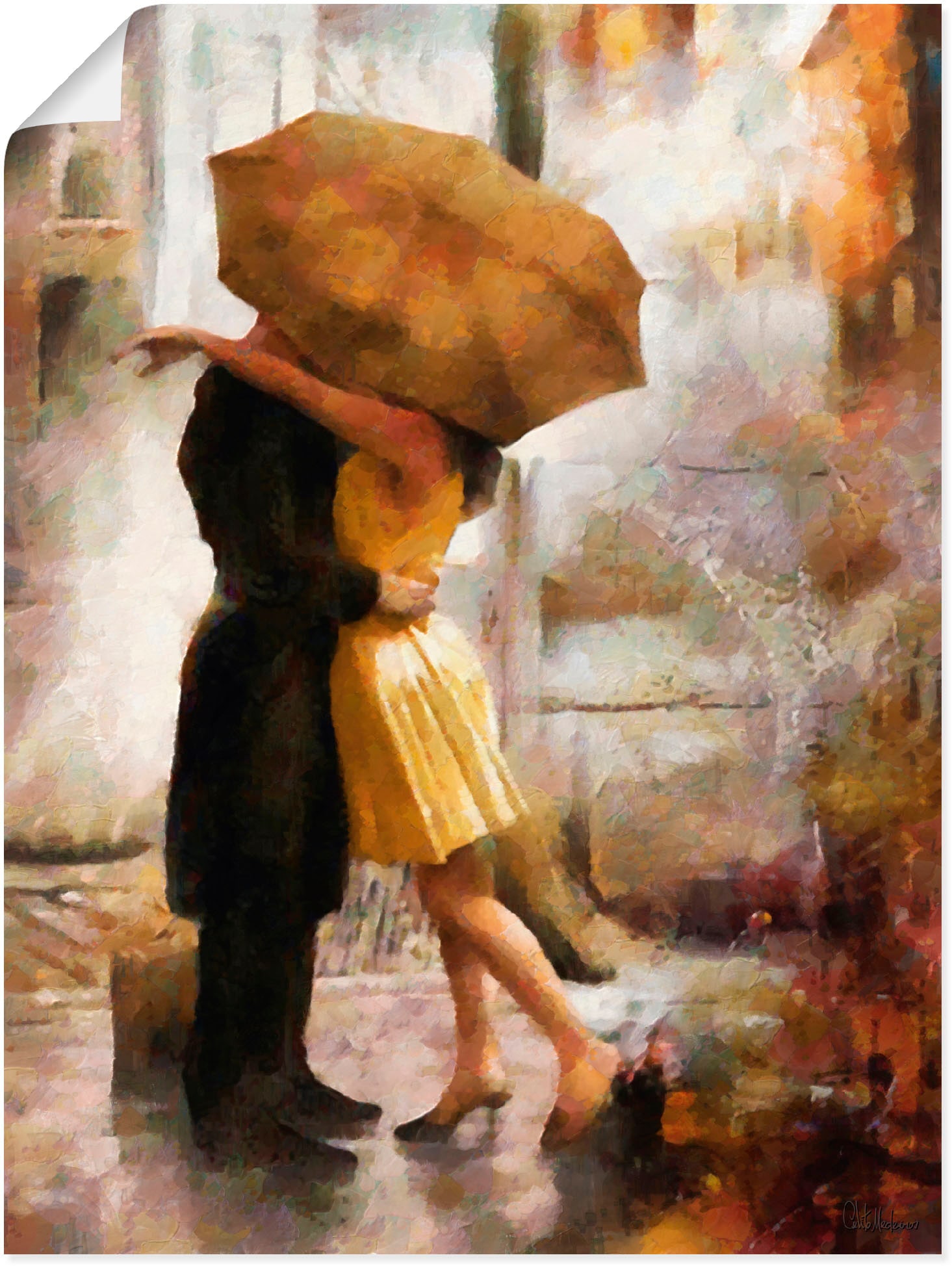 Wandbild »Kuss unter Regenschirm«, Bilder von Liebespaaren, (1 St.), als Leinwandbild,...