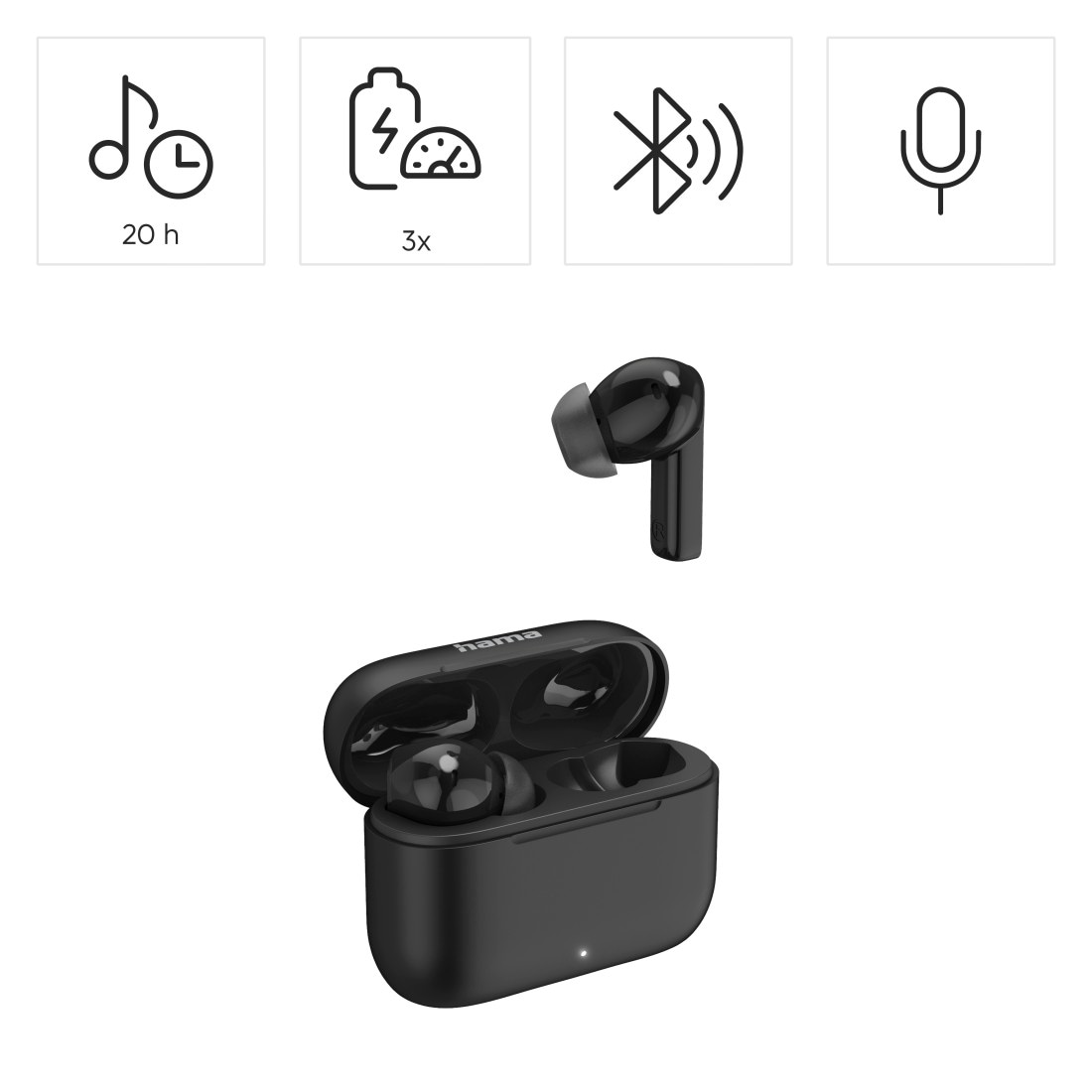 Hama Bluetooth-Kopfhörer »Bluetooth Kopfhörer (TWS, Headphones, kabellos, In-Ear, ANC, ENC, App)« Active Noise Cancelling (ANC) | Gestenkontrolle | Noise-Reduction | Sprachsteuerung | True Wireless Fast Charge, Mikrofon, App-Steuerung, Touch Control