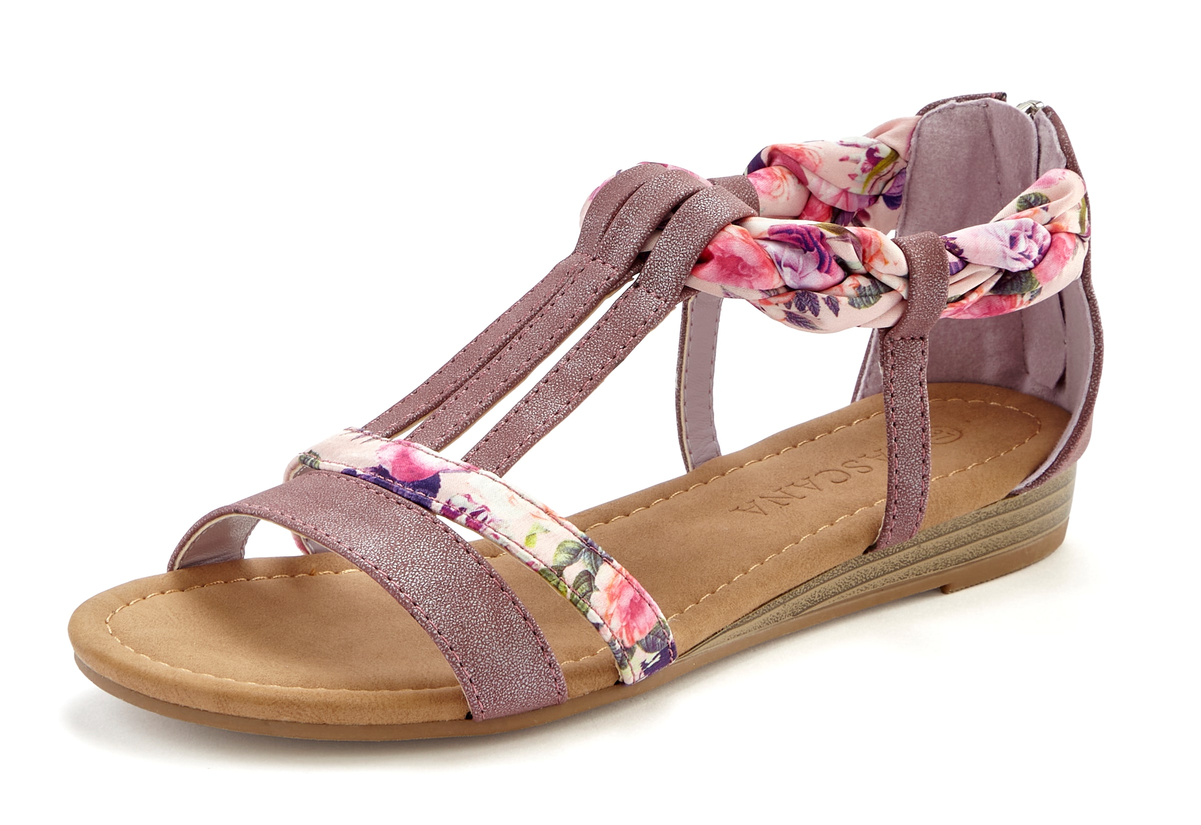 LASCANA Sandale »Sommerschuh«, Sandalette, Sommerschuh mit Verzierung und kleinem Keilabsatz VEGAN