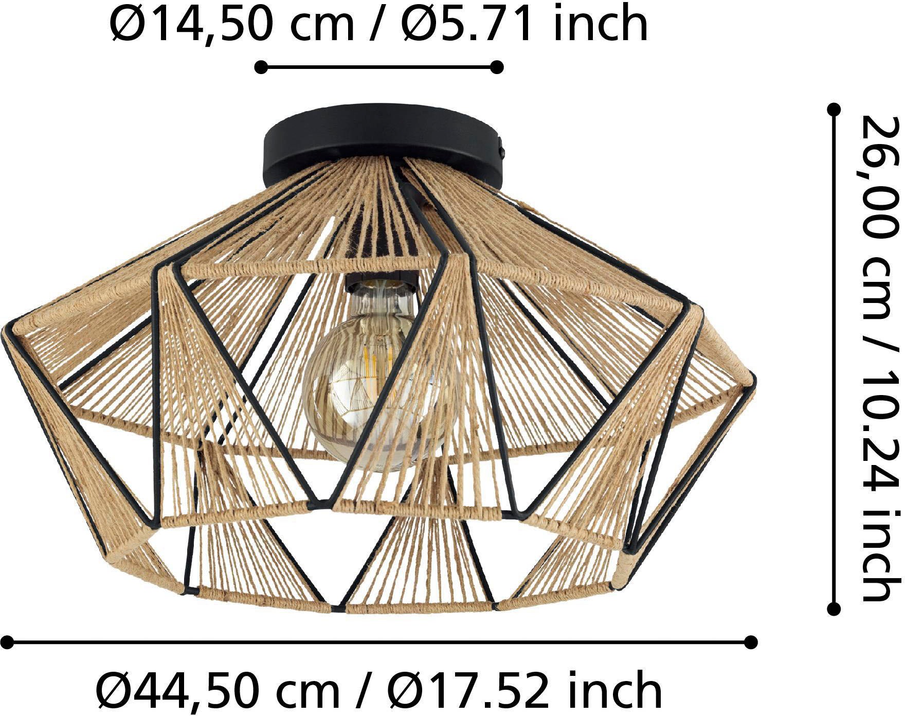 EGLO Deckenleuchte »ADWICKLE«, Leuchtmittel E27 | Leuchtmittel wechselbar-ohne Leuchtmittel, Deckenleuchte Textilgeflecht, Natur, Vintage, E27, Ø 44,5 cm, dimmbar