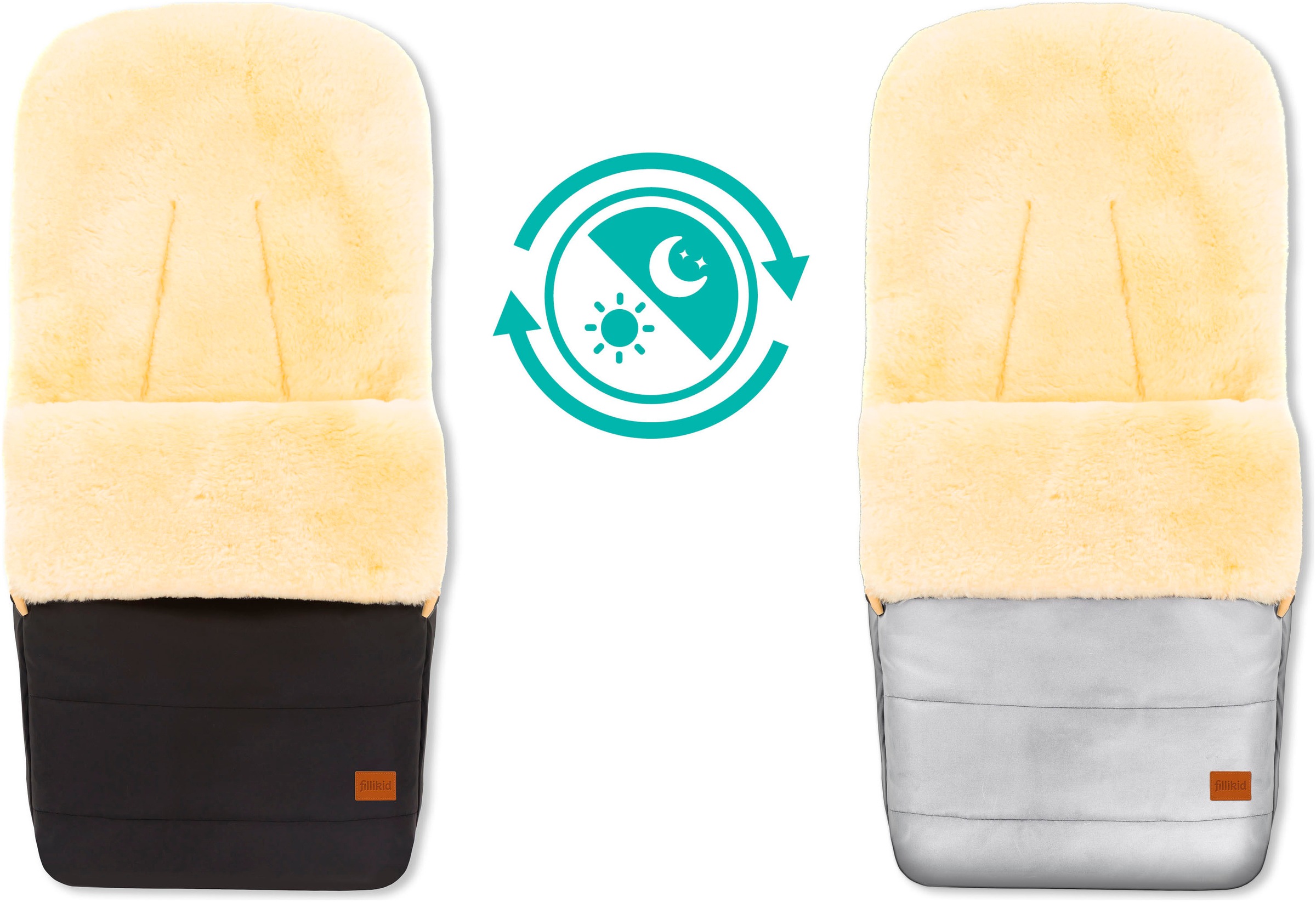 FILLIKID Kinder Fußsack "Bernina Reflect, Lammfell schwarz, Winterfußsack", schwarz, Lammfell, Polyester, Fußsäcke, Außenmaterial aus komplett