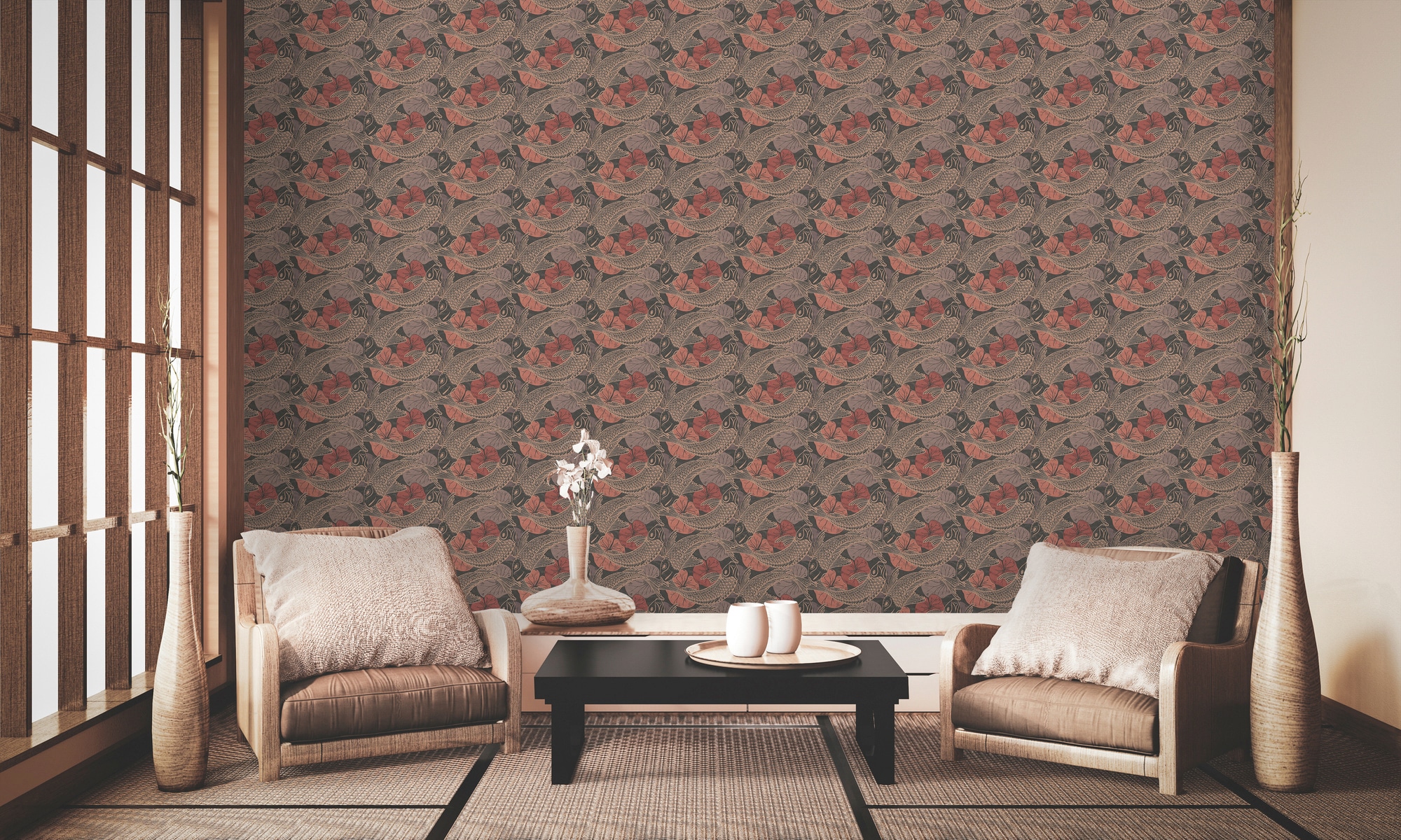 living walls Vliestapete »Metropolitan Stories, Mio Tokio«, Motiv-abstrakt-naturalistisch, Tapete Koi Tapete Japanisch Tapeten Wohnzimmer Schlafzimmer Küche Flur