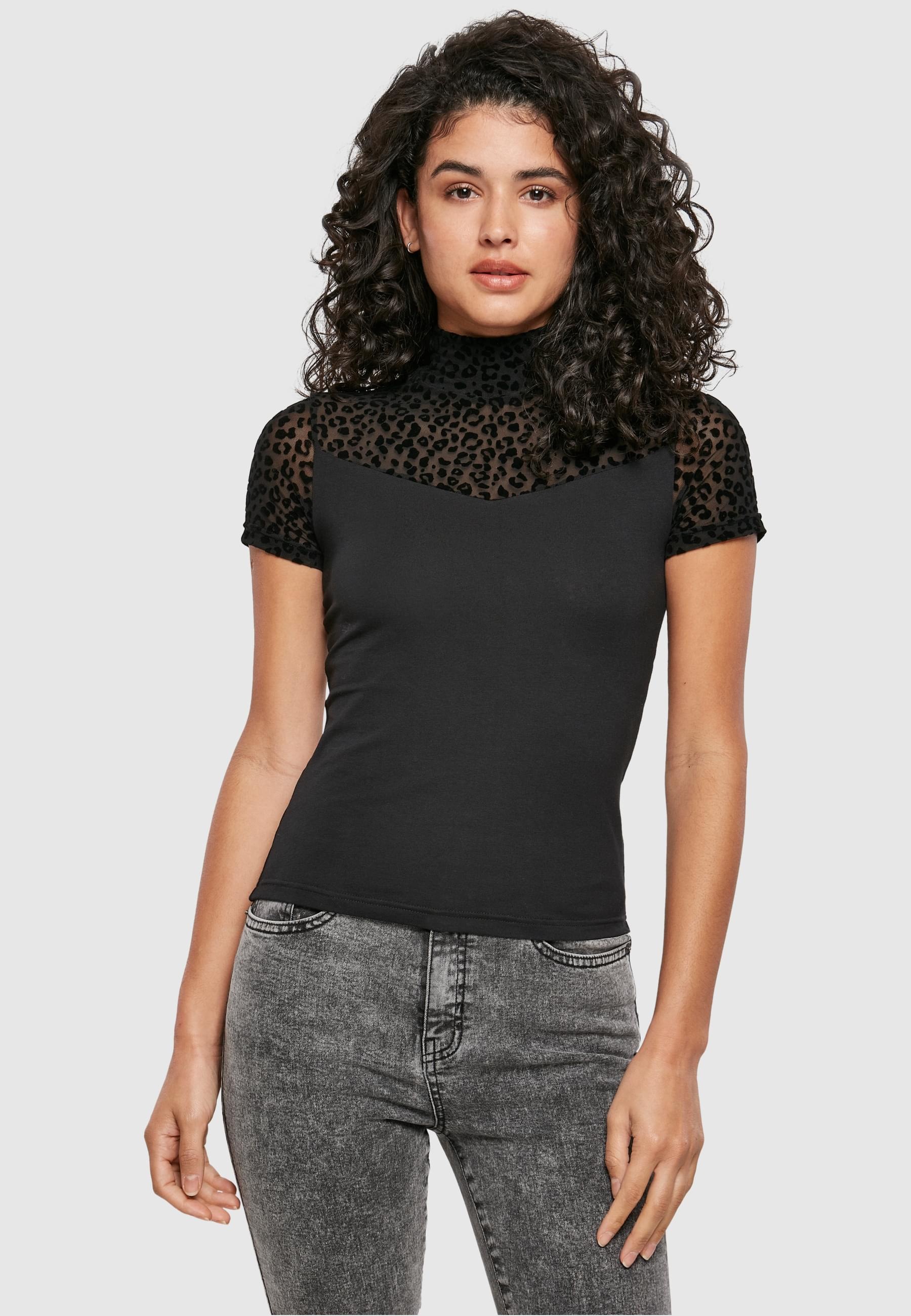 URBAN CLASSICS T-Shirt »Urban Classics Damen Ladies Flock Lace Turtleneck Tee«, (1 tlg.)