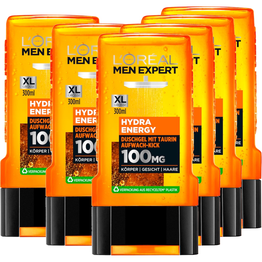 L'ORÉAL PARIS MEN EXPERT Duschgel »Hydra Energy Taurin«, (Packung, 6 tlg.)