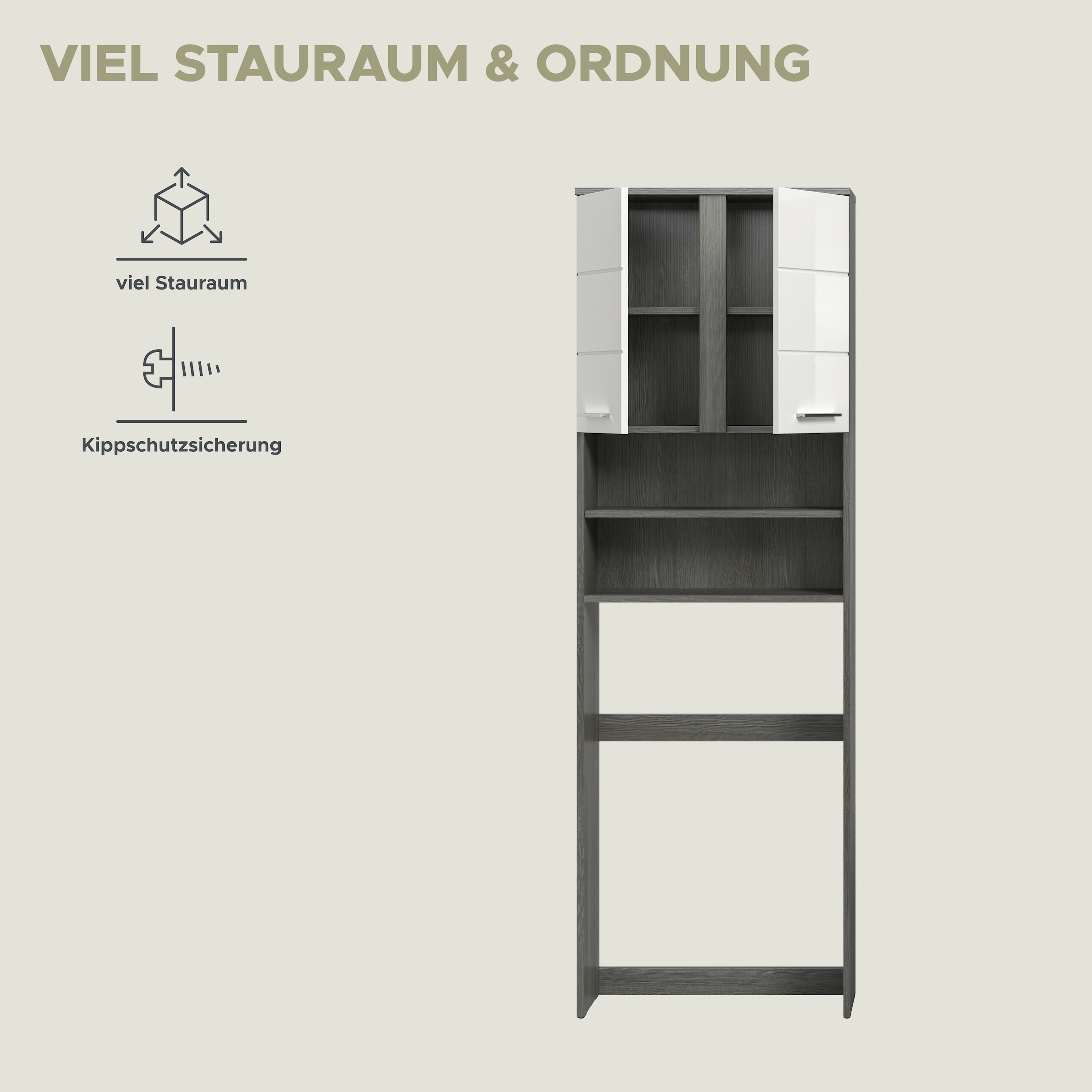 welltime Waschmaschinenumbauschrank »LUCCA, Höhe 191cm, 2 Türen, 2 offene Facher« Überbauschrank, Umbauschrank, Waschmaschinenschrank, Badschrank
