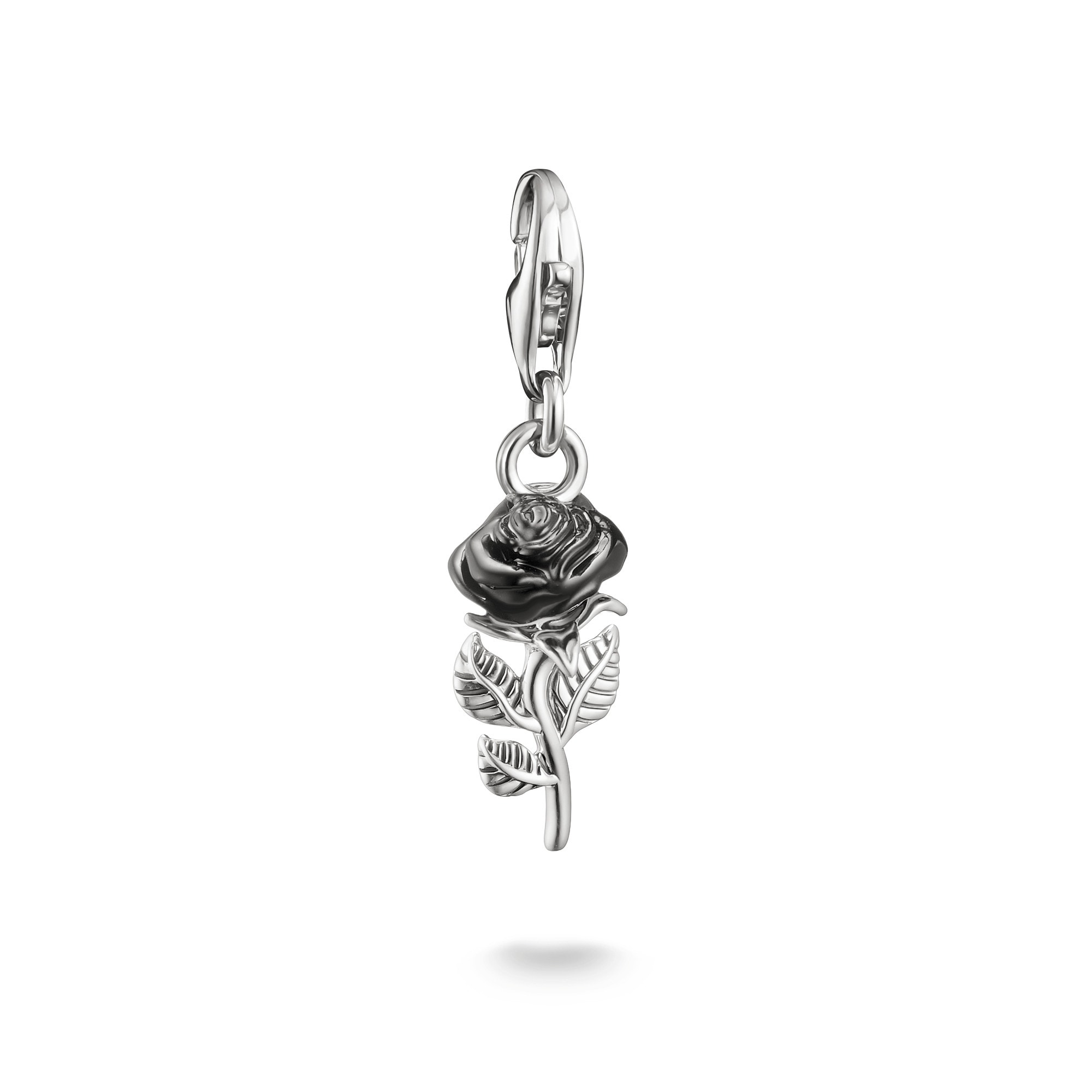 THOMAS SABO Damen Charm-Einhänger "True Romance Rose Charm - Original", schwarz, Silber 925 (recycelt), Charms
