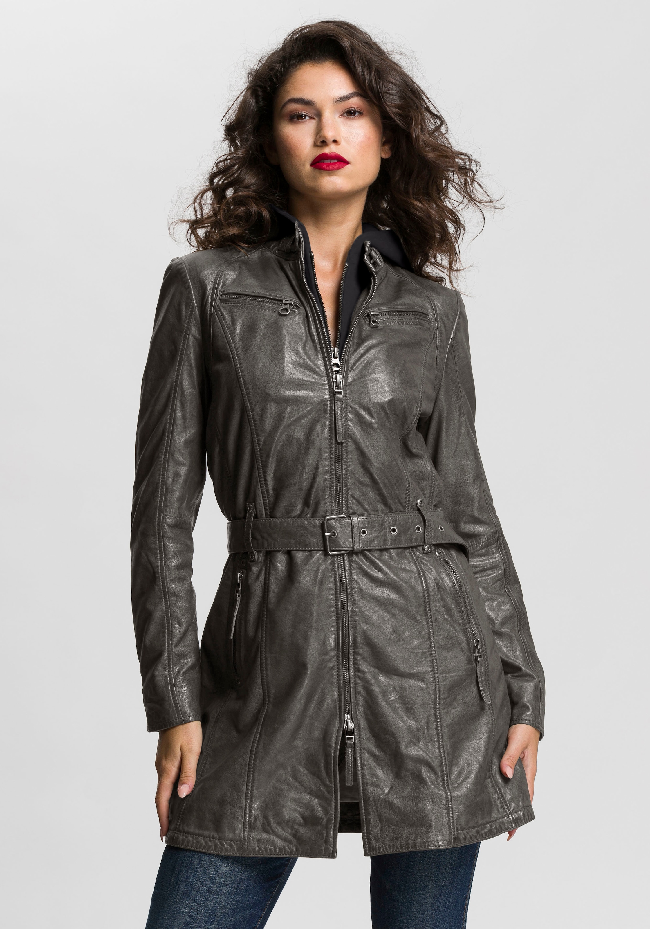 Mauritius Ledermantel "BENTE2", lange Lederjacke mit Gürtel & abnehmbarem K günstig online kaufen