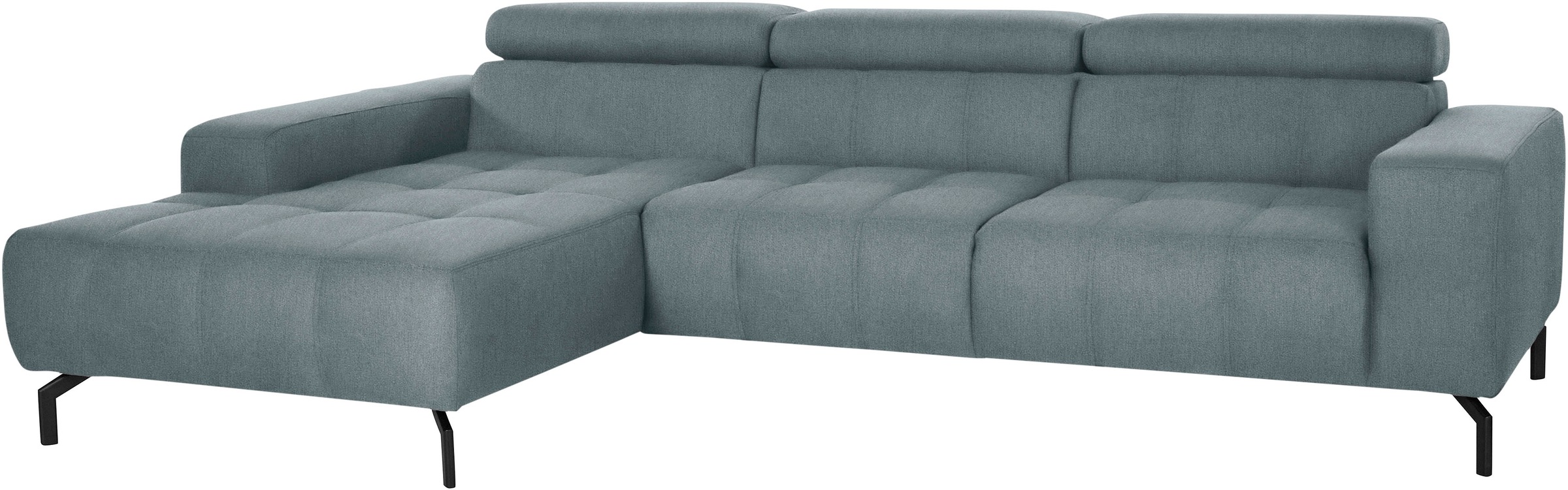 DOMO collection Ecksofa »Cunelli tolle Sitznähte als Designelement, fester Sitzkomfort, L-Form«, wahlweise mit 6-fach verstellbarer Kopfteilverstellung, bodenfrei