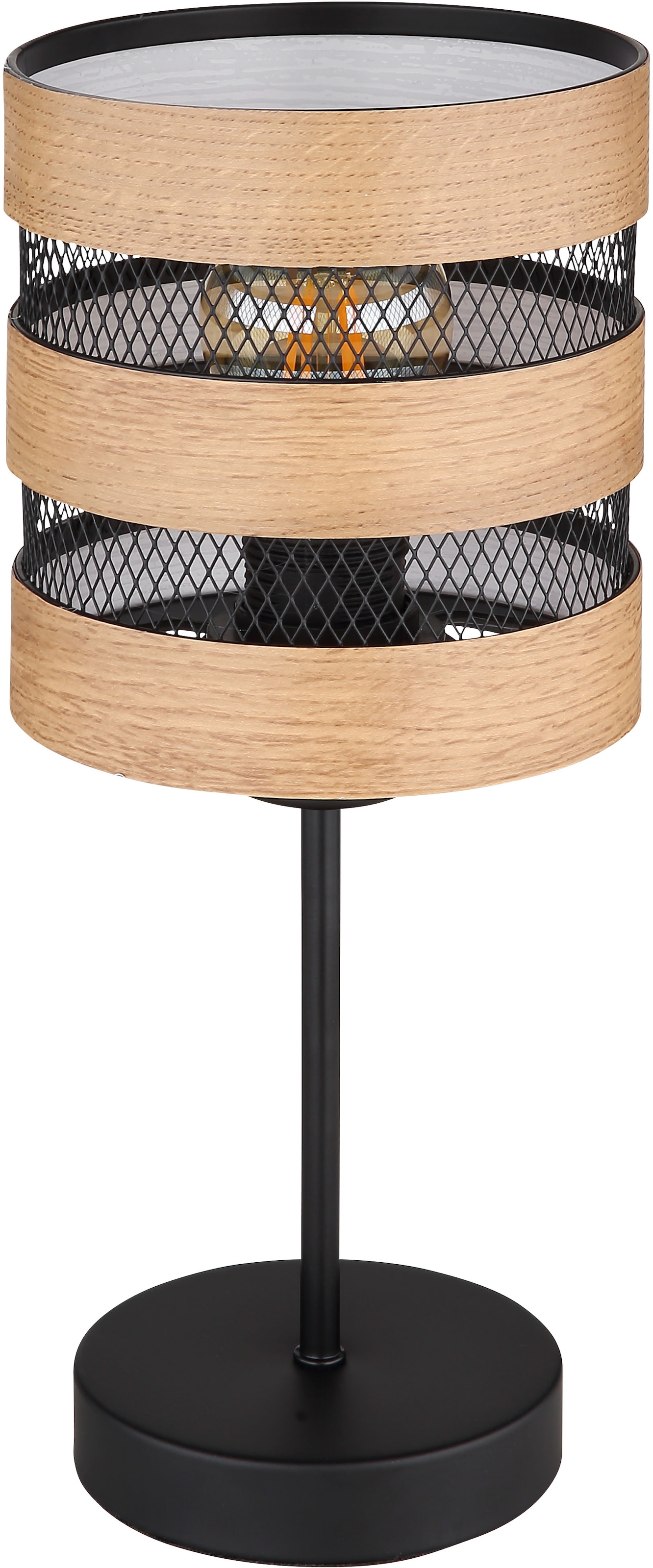GLOBO LIGHTING Tischleuchte »SOENI«, Leuchtmittel E27 | ohne Leuchtmittel, Tischlampe/Metallgeflecht/Holzoptik/Wohnzimmer/Schlafzimmer