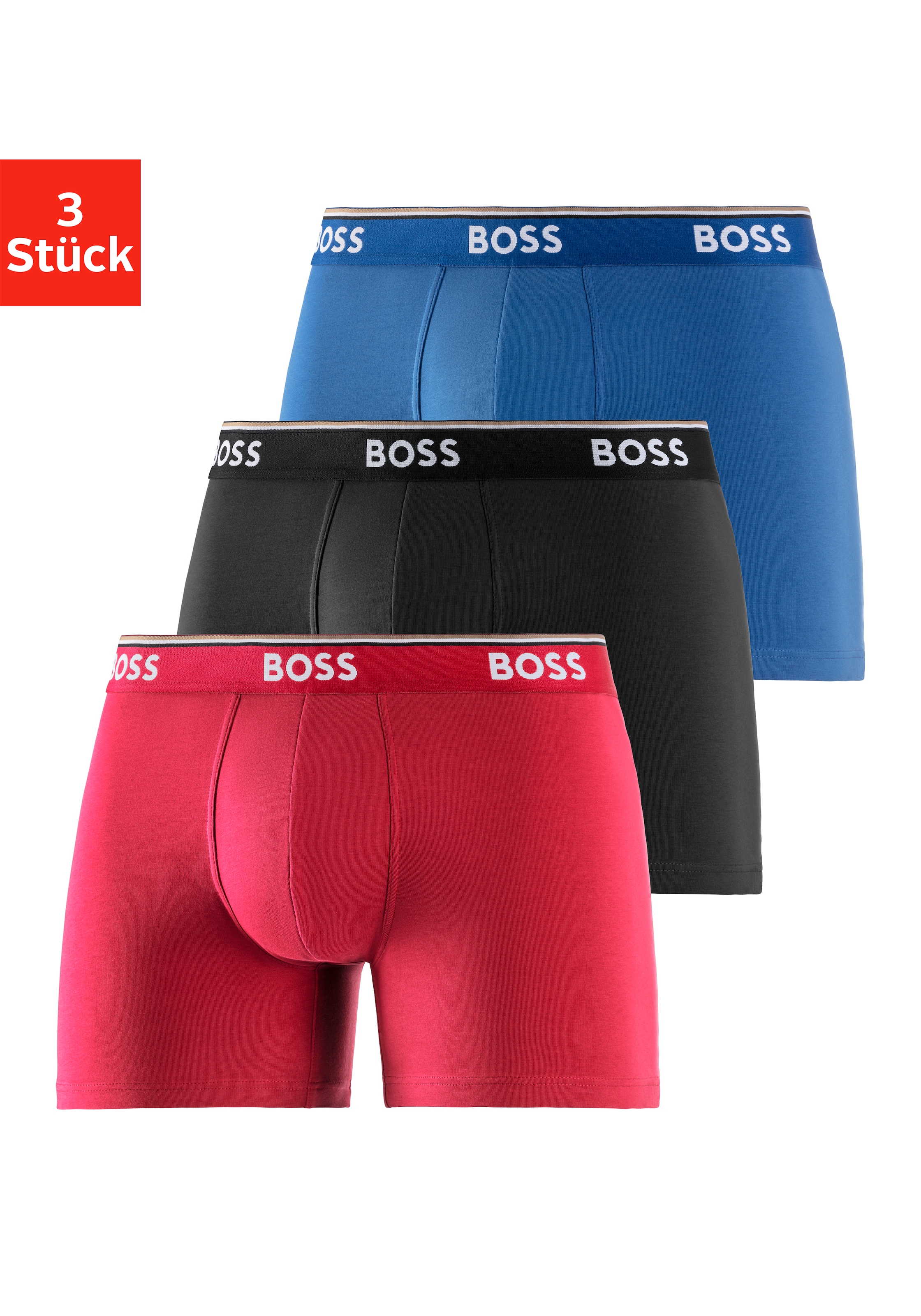 BOSS Langer Boxer "Boxer Brief 3P", (Packung, 3er-Pack), mit farblich passendem Webbund