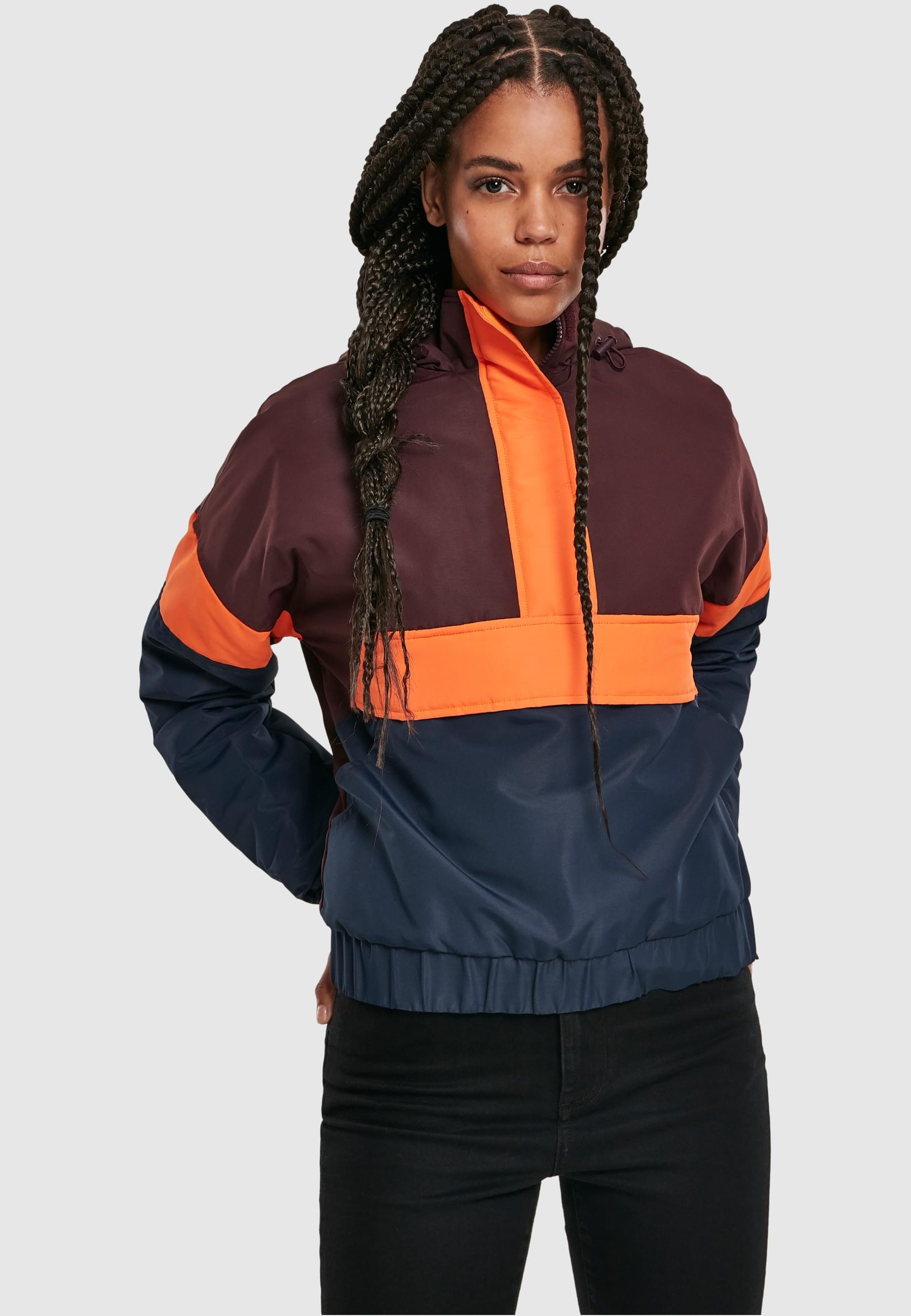 URBAN CLASSICS Allwetterjacke »Urban Classics Damen Ladies 3-Tone Neon Mix Pull Over Jacket« 1 Stk. tlg. mit Kapuze
