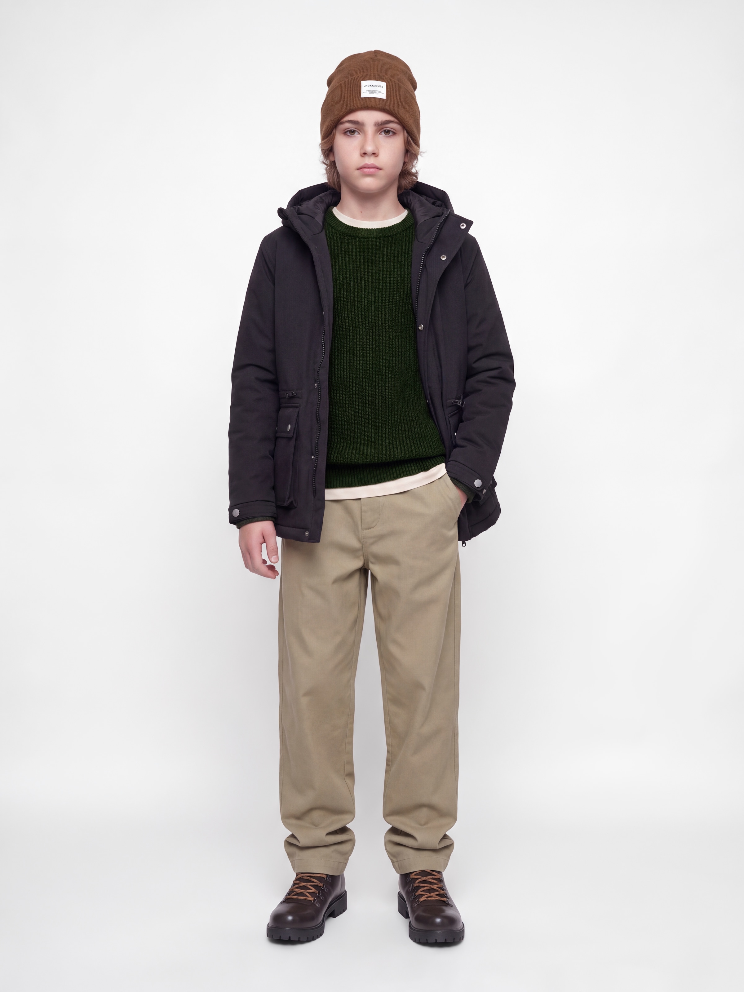 Jack & Jones Junior Rundhalspullover »JJPANNEL KNIT CREW NECK AW26 JNR« Materialmix, regular fit