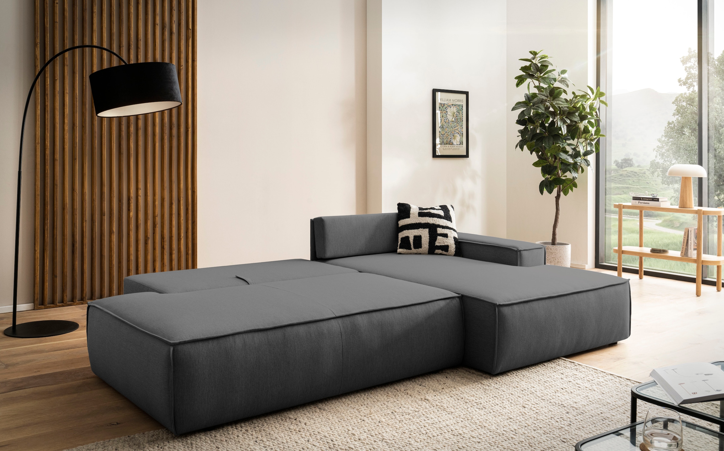 Home affaire Ecksofa »SHERWOOD, Schlafsofa in L-Form offen (275cm), Cord, Leinenoptik«, Schlaffunktion und Bettkasten, Kedernaht, hoher Sitz- & Liegekomfort