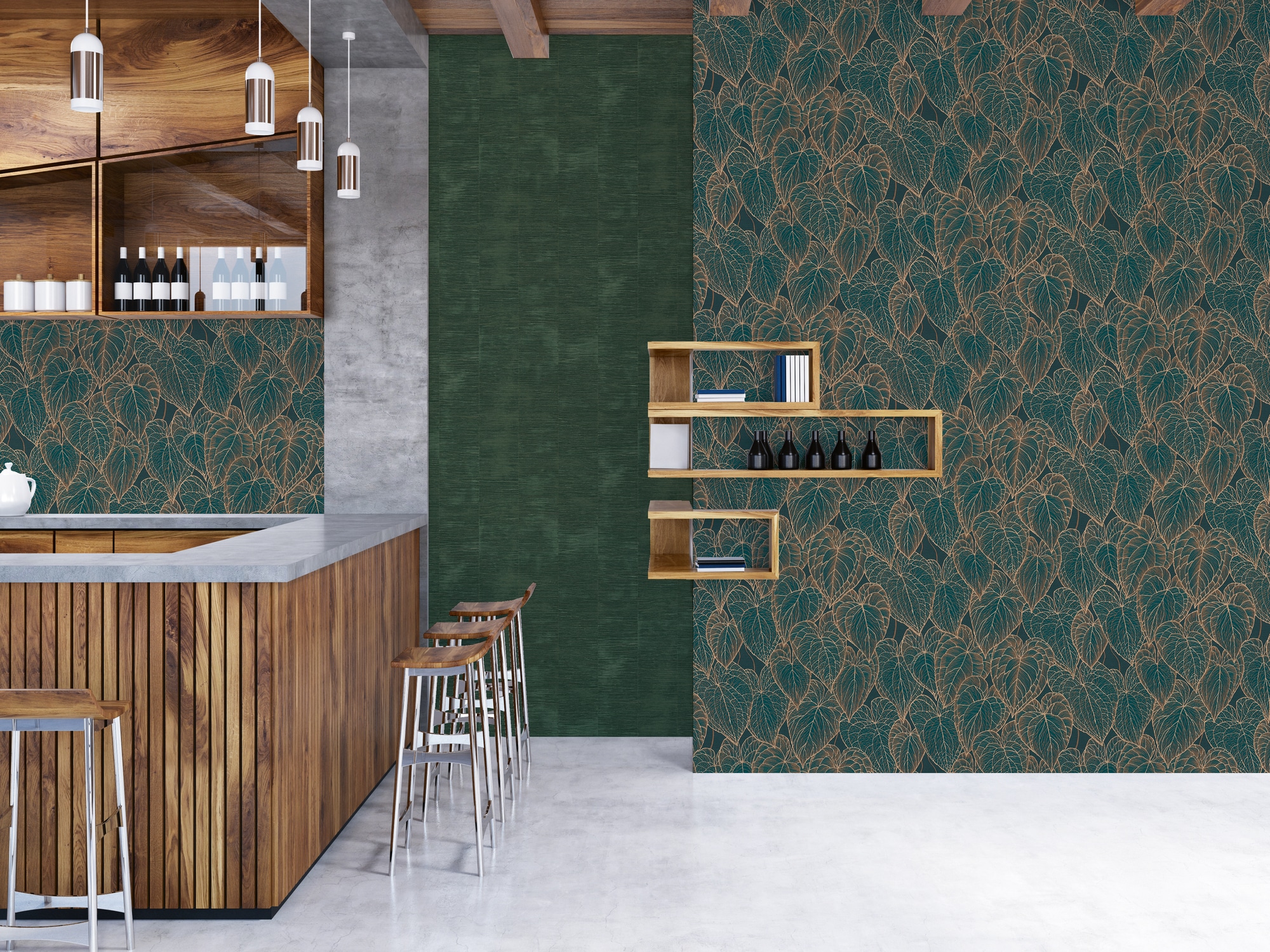 living walls Vliestapete »Tropen-Tapete - Blättermuster modern glänzend« leicht glänzend strukturiert Elegante Vliestapete mit tropischem Blättermuster