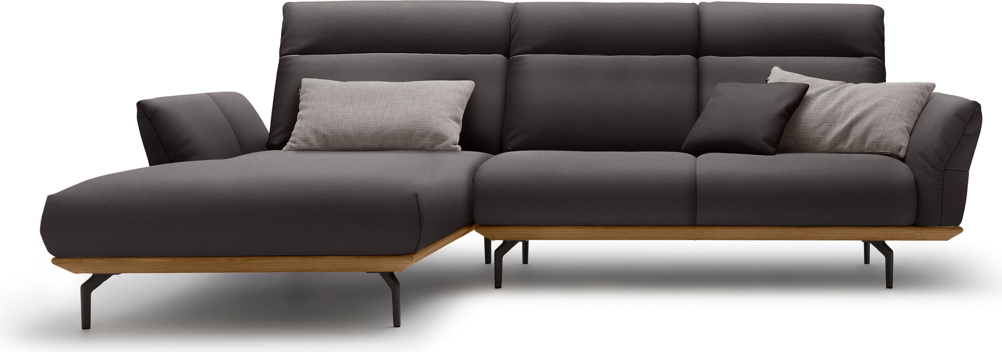 Creation BY ROLF BENZ Ecksofa "CR.460 Designsofa, verstellbare Rückenlehne, hochwertig & bequem" Sockel in Nussbaum, Winkelfüße in Umbragrau, Breite 298 cm