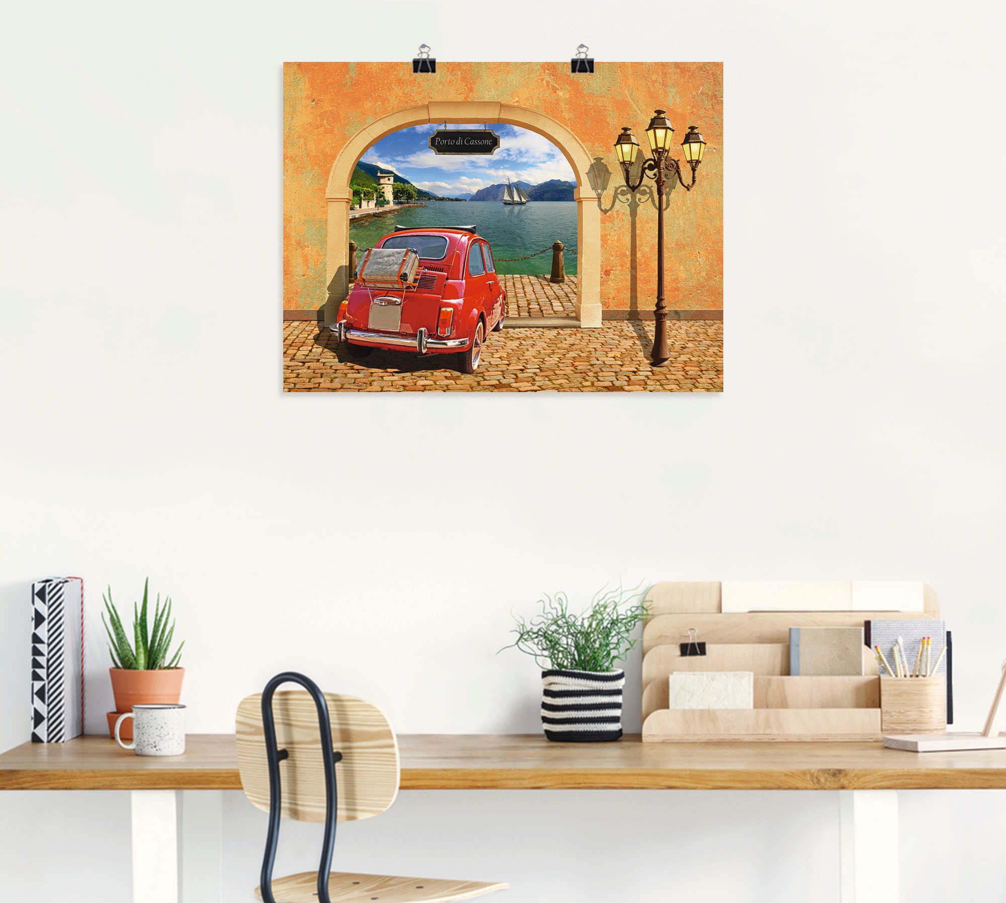 Artland Wandbild »Kleiner italienischer Hafen«, Auto, (1 St.), als Leinwandbild, Poster in verschied. Größen