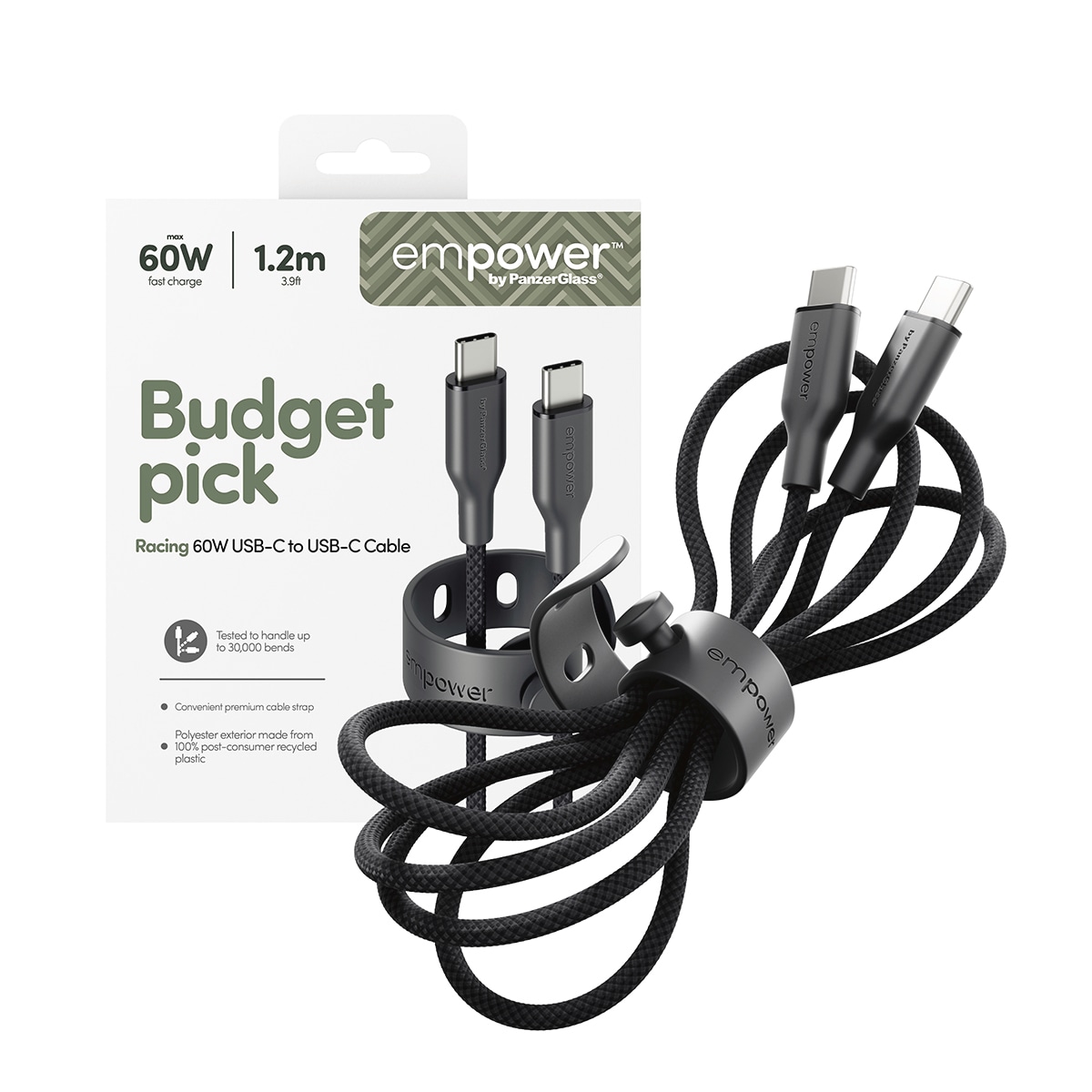 USB-Kabel "Racing 60W USB-C zu USB-C Kabel USB 2.0 1,2 m", 120cmcmschwarz, EMPOWER BY PANZERGLASS, Kabel