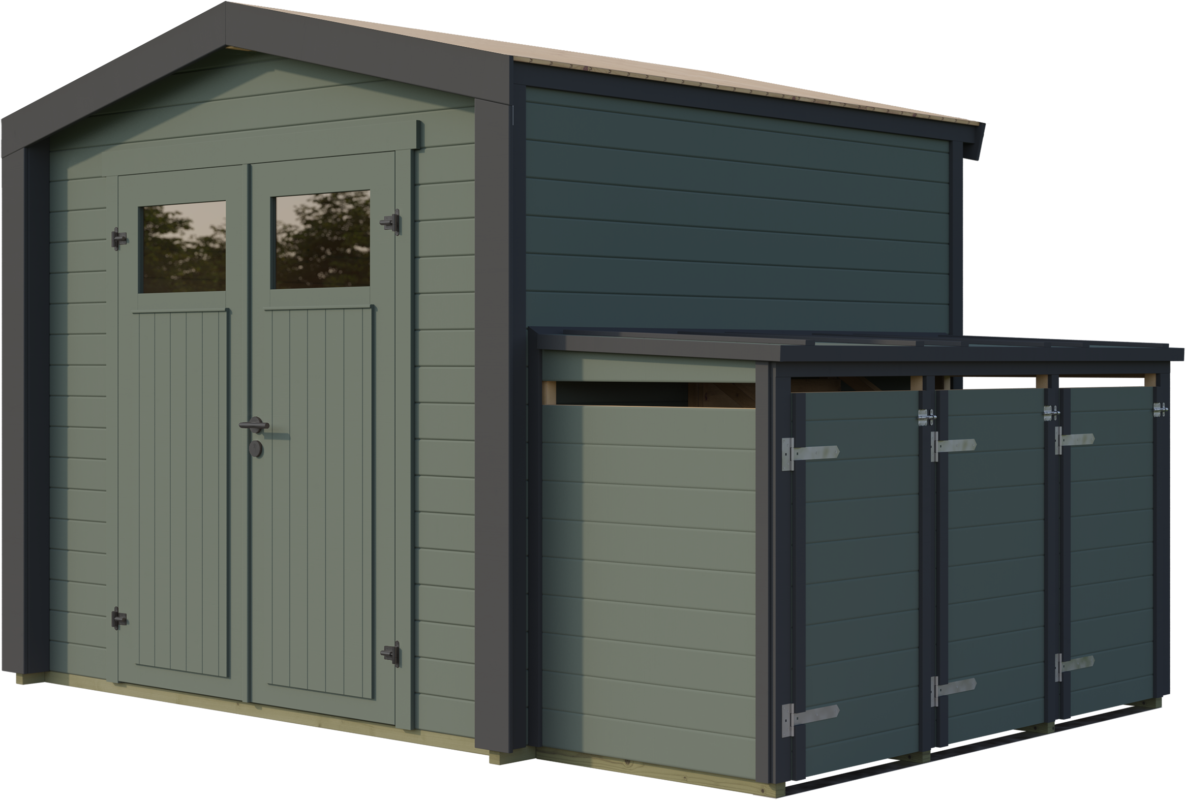 weka Gartenhaus »Killarney« Doppeltür, 1/4 verglast, inkl. 3er Mülltonnenbox