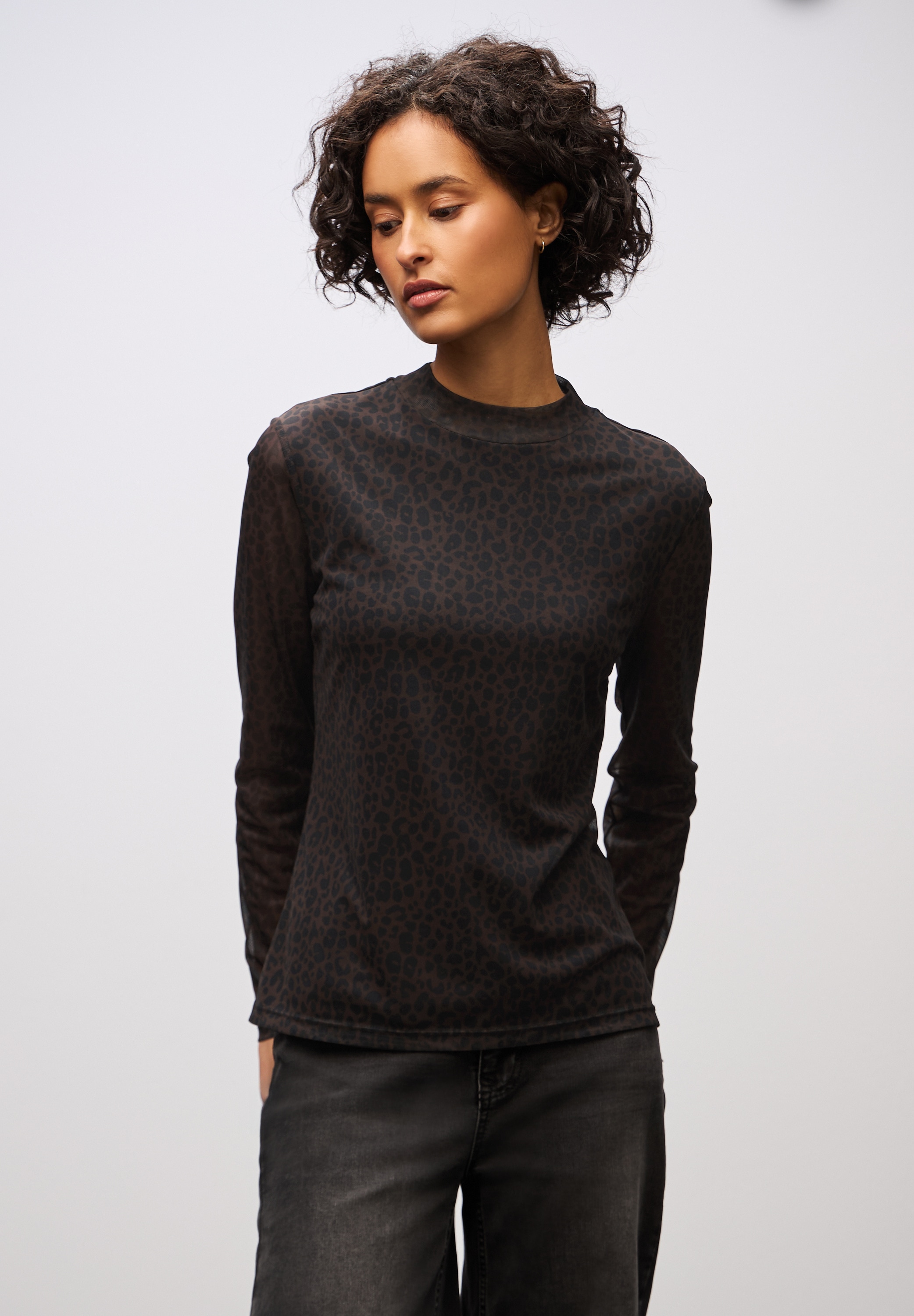 STREET ONE Langarmshirt in transparenter Mesh-Qualität und Leo-Muster günstig online kaufen