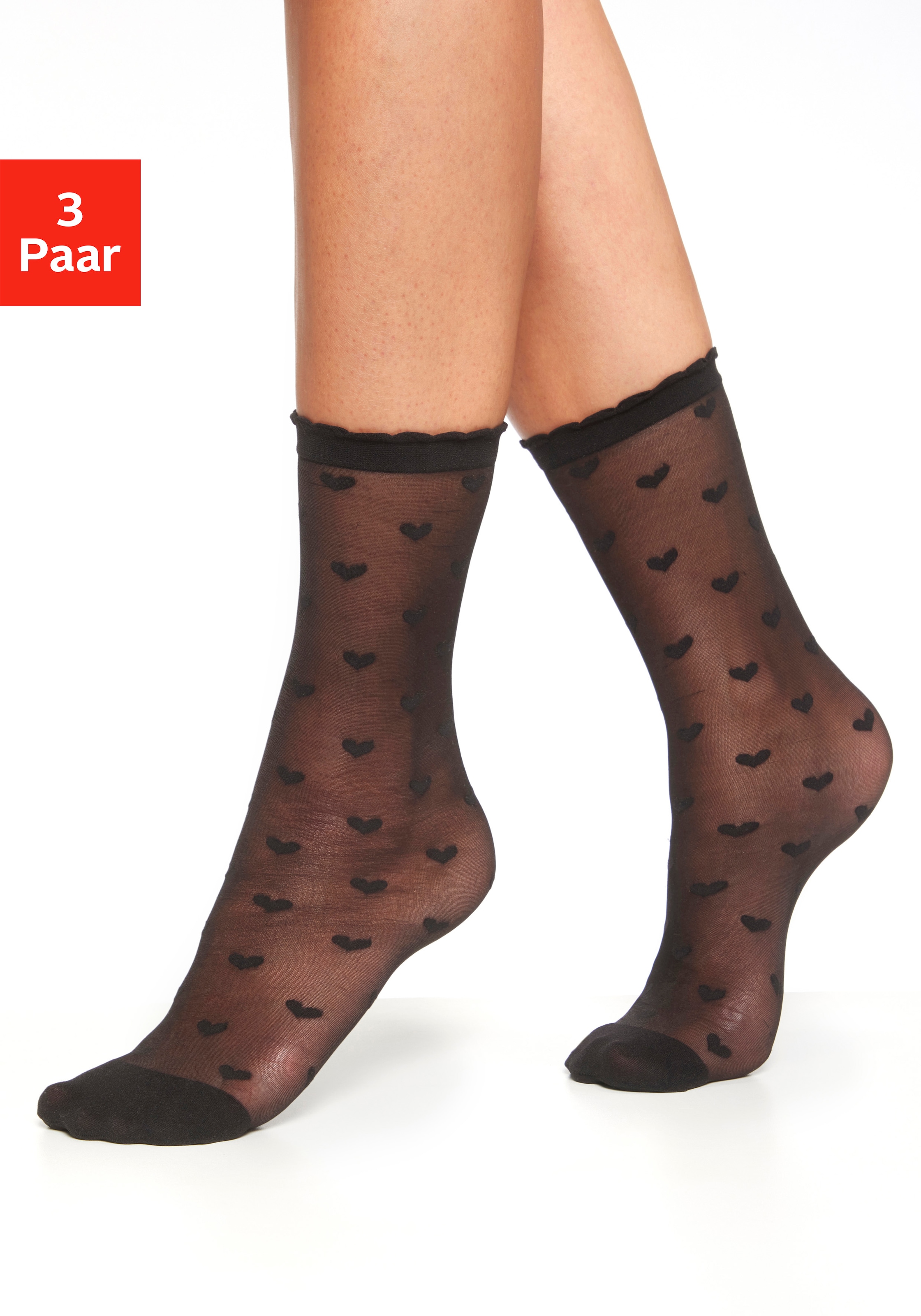 LASCANA Feinsöckchen Packung, 3 Stk. tlg. transparent und gemustert günstig online kaufen