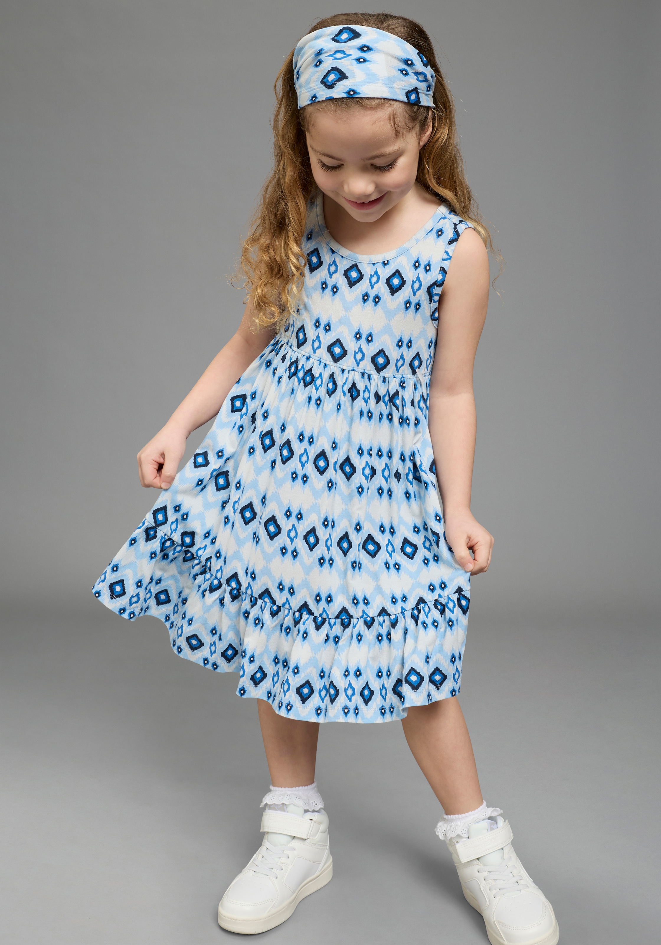 KangaROOS Kleid & Haarband "Kangaroos 2tlg Set: Kleid+Haarband" Set, 2, 2 tlg. aus Jersey, bedruckte Optik, aus Viskosemischung